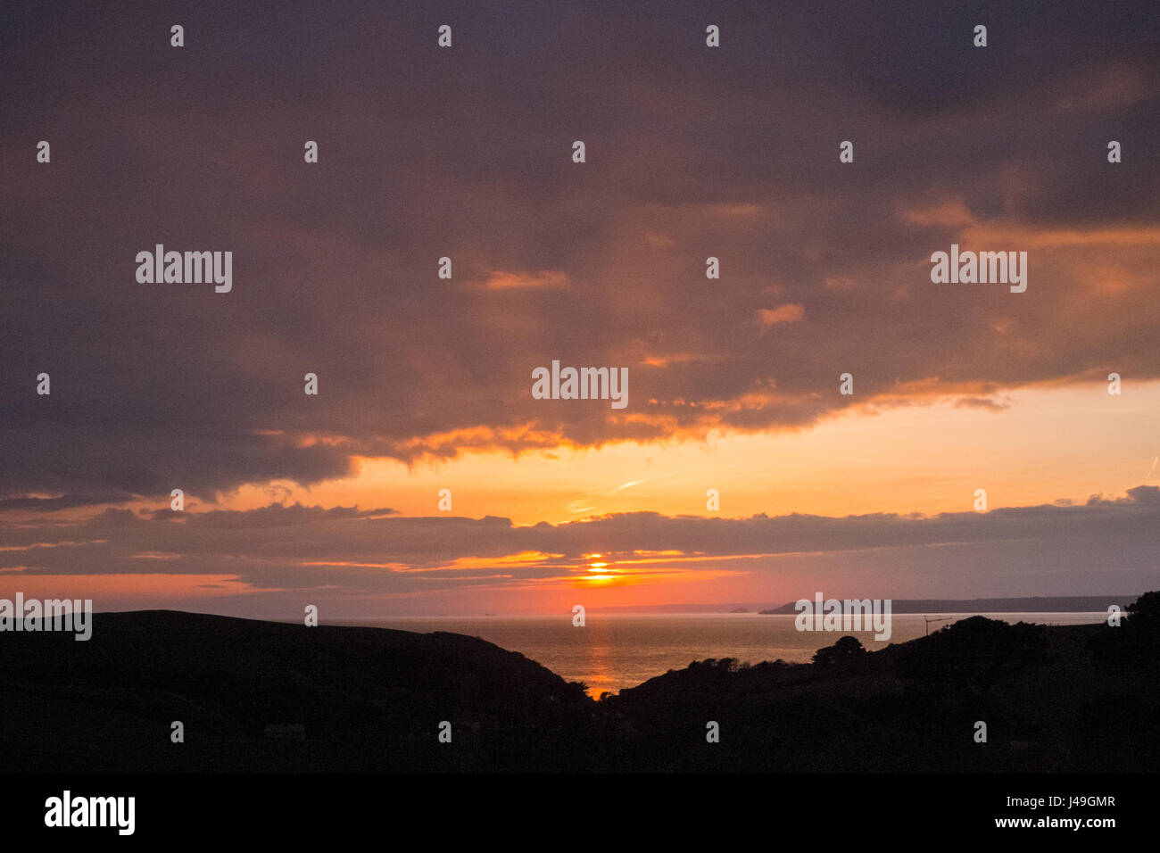 Sunset over the South Devon Coastline, Hope Cove, Kingsbridge, Devon, England, United Kingdom. Stock Photo