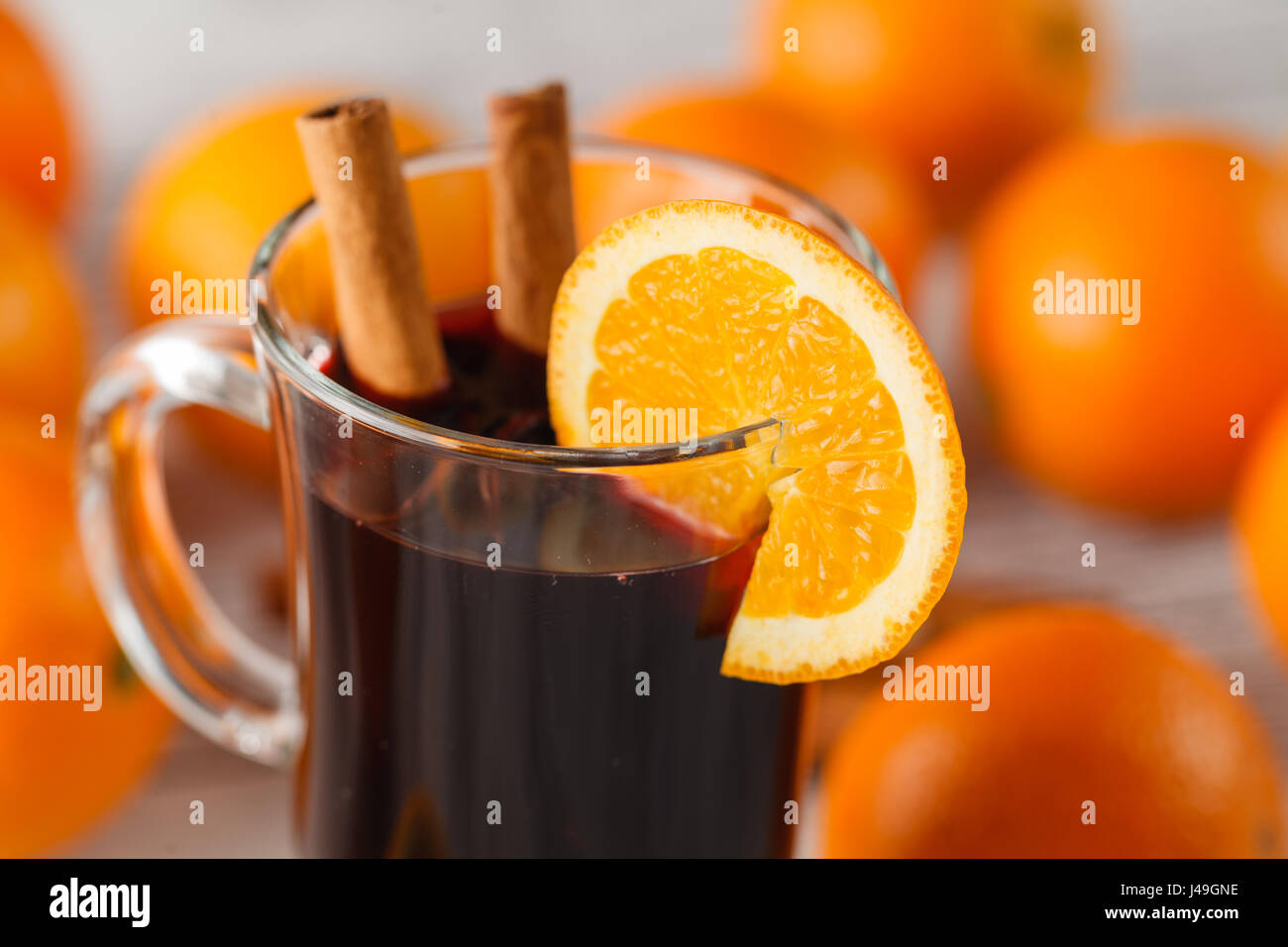 Mulled wine with spices Stock Photo