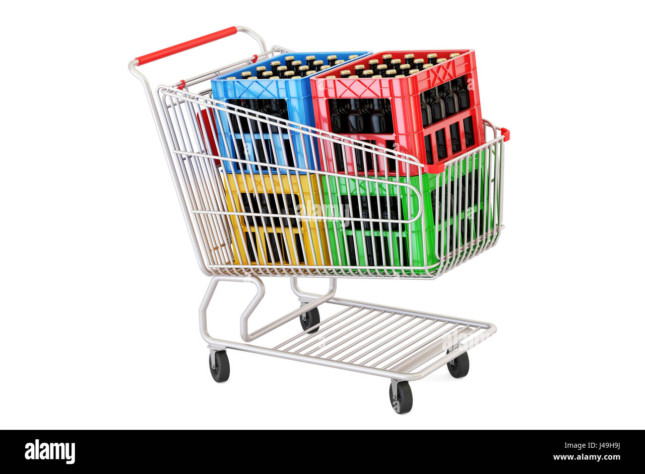 shopping cart with crates beer, 3D rendering isolated on white