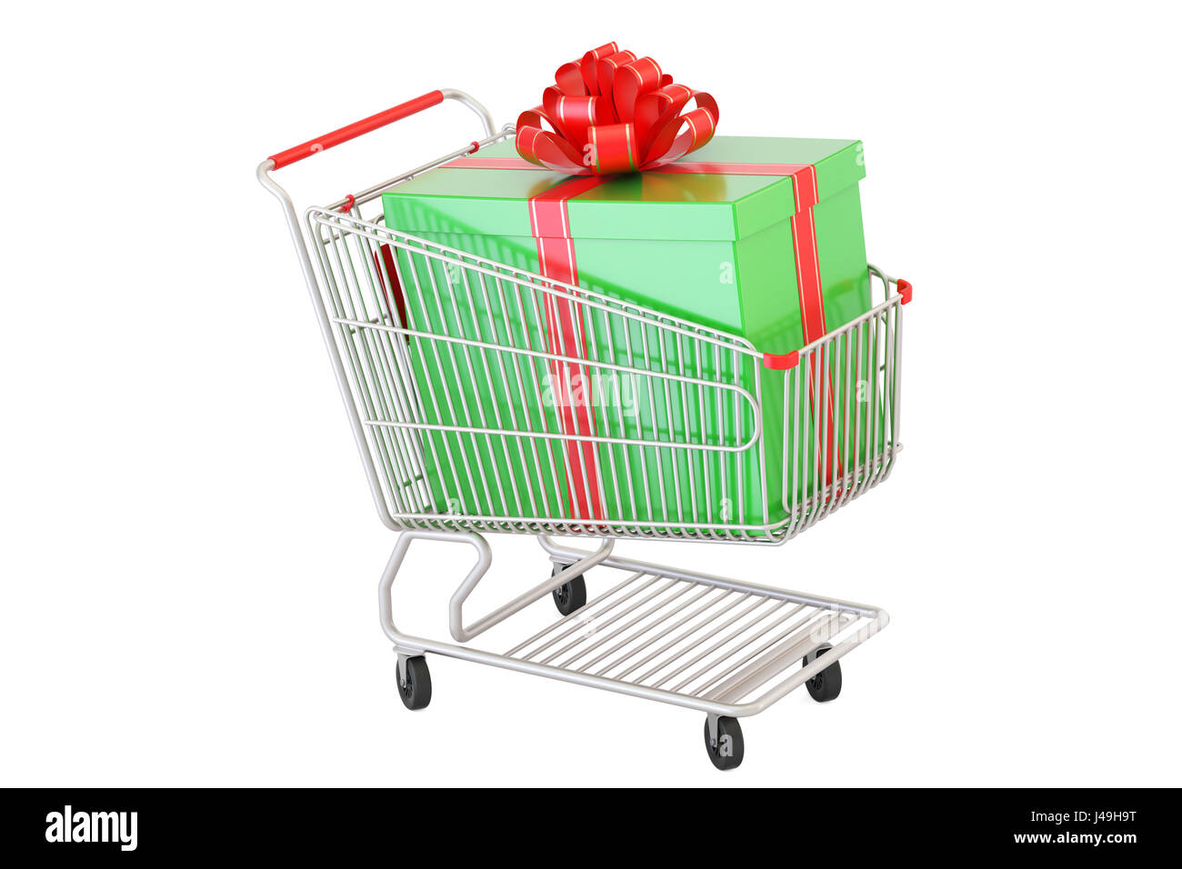 Shopping cart with gift box, 3D rendering isolated on white background ...