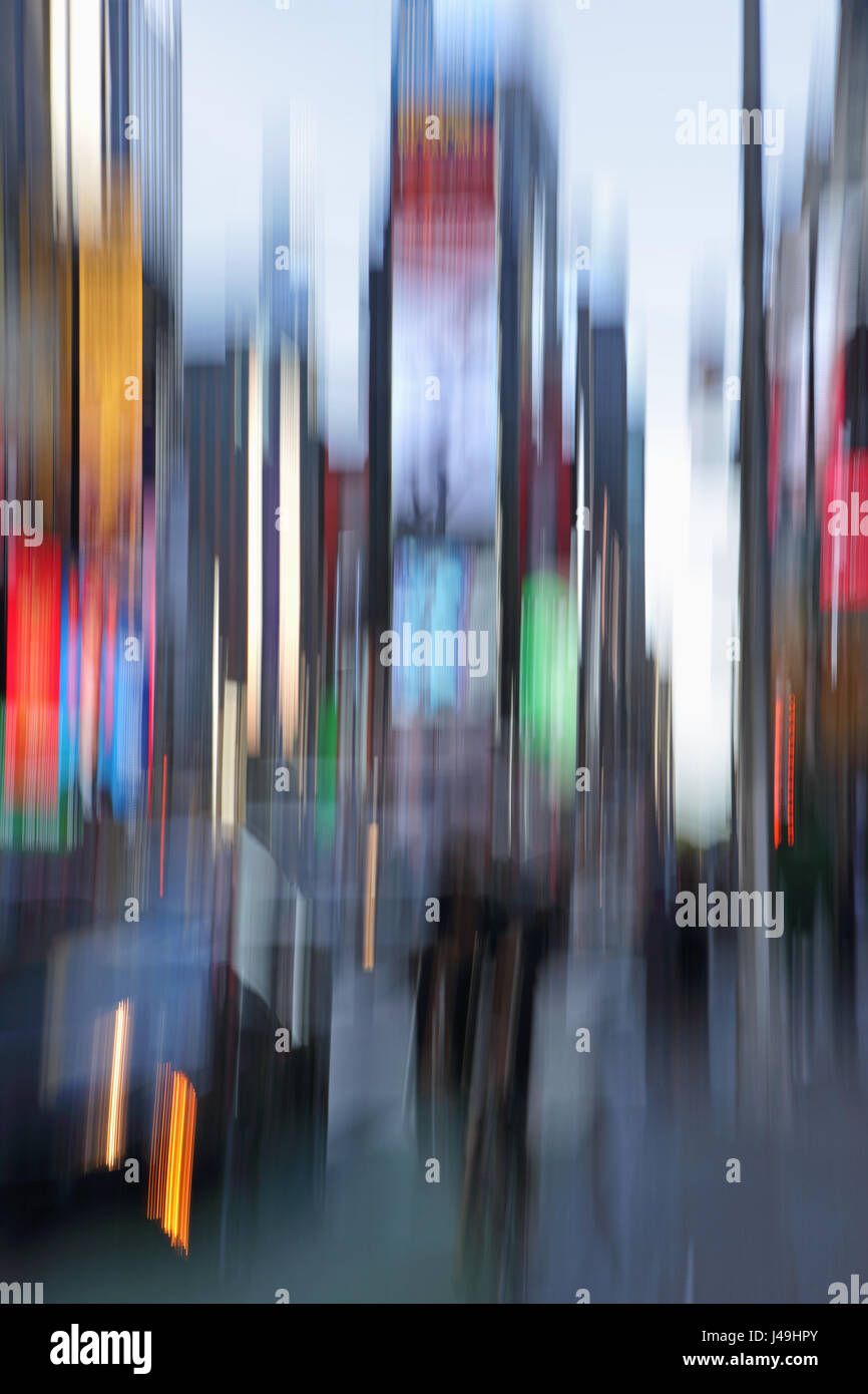 Times Square New York City blur, abstract colorful motion blur, long exposure blurred daytime background Stock Photo