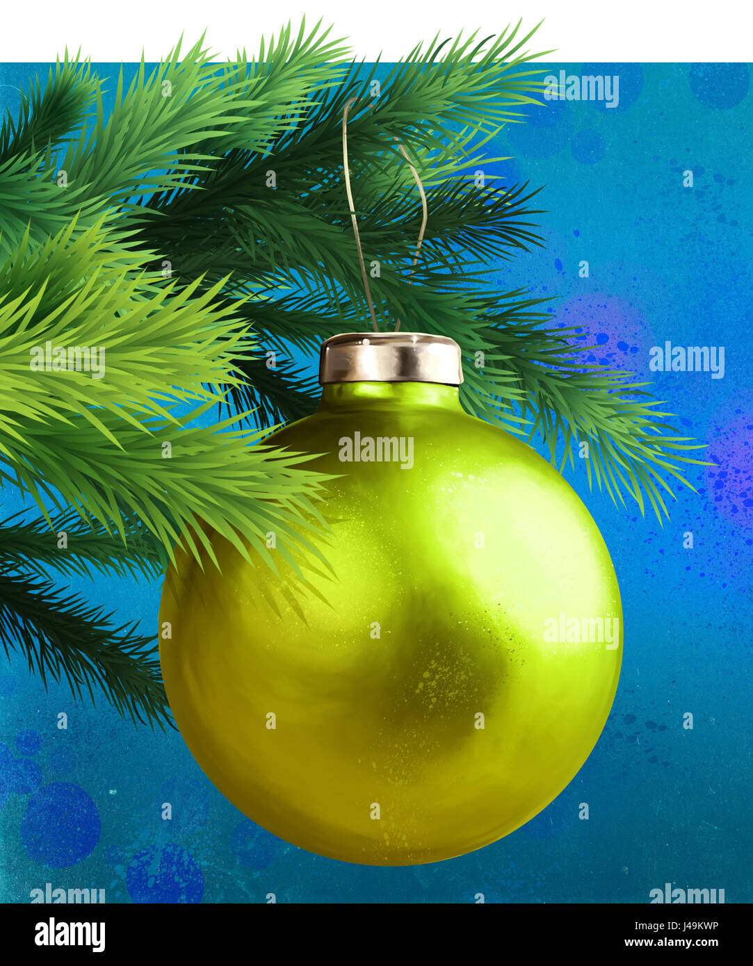 Gold bauble hanging from twig Stock Photo