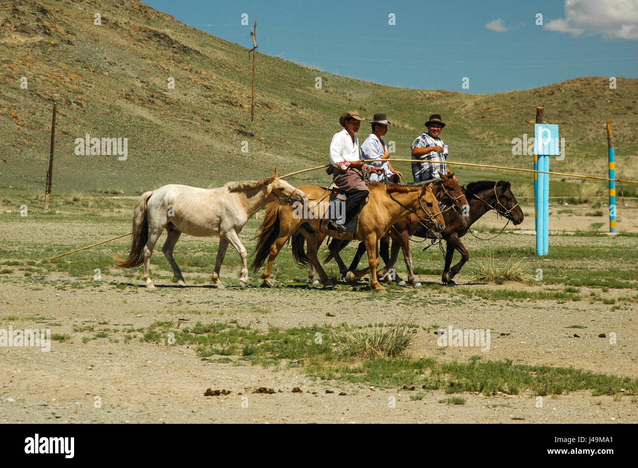 Mongolian shepherds with horses in the steppe Stock Photo - Alamy
