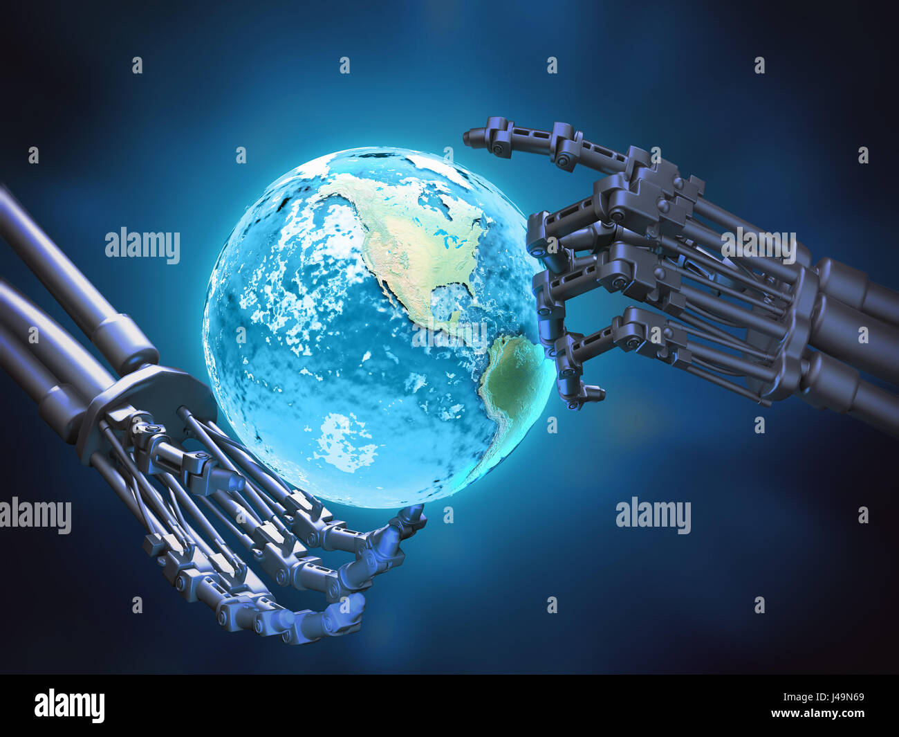 A robot holding a globe robotics technology concept 3D illustration