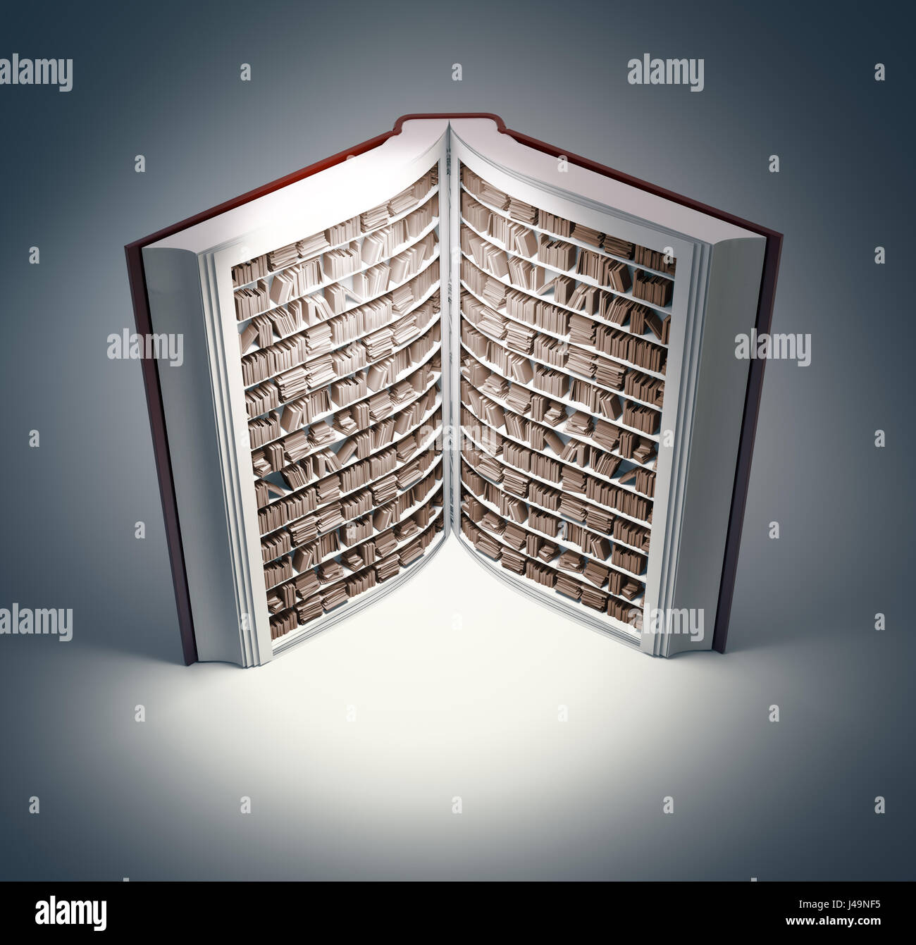 Book shaped bookshelf - 3d illustration Stock Photo