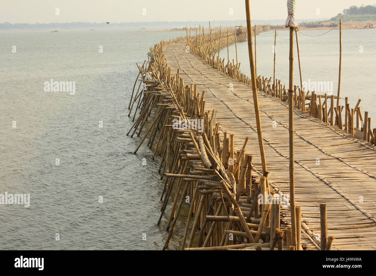 Famous bamboo bridge over Tonle Sap in Kampong Thom, Cambodia Stock Photo