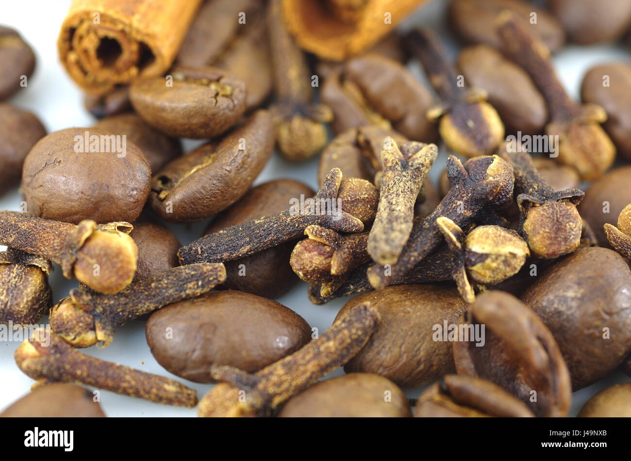roasted coffee cinnamon and cloves on white background Stock Photo Alamy