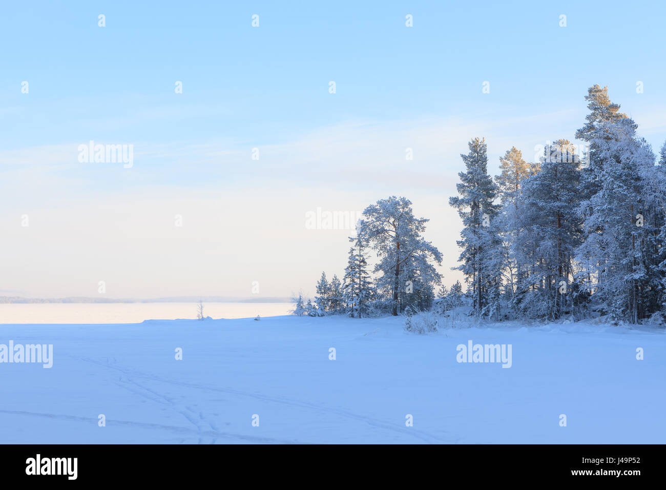 Frozen lake winter landscape Stock Photo - Alamy