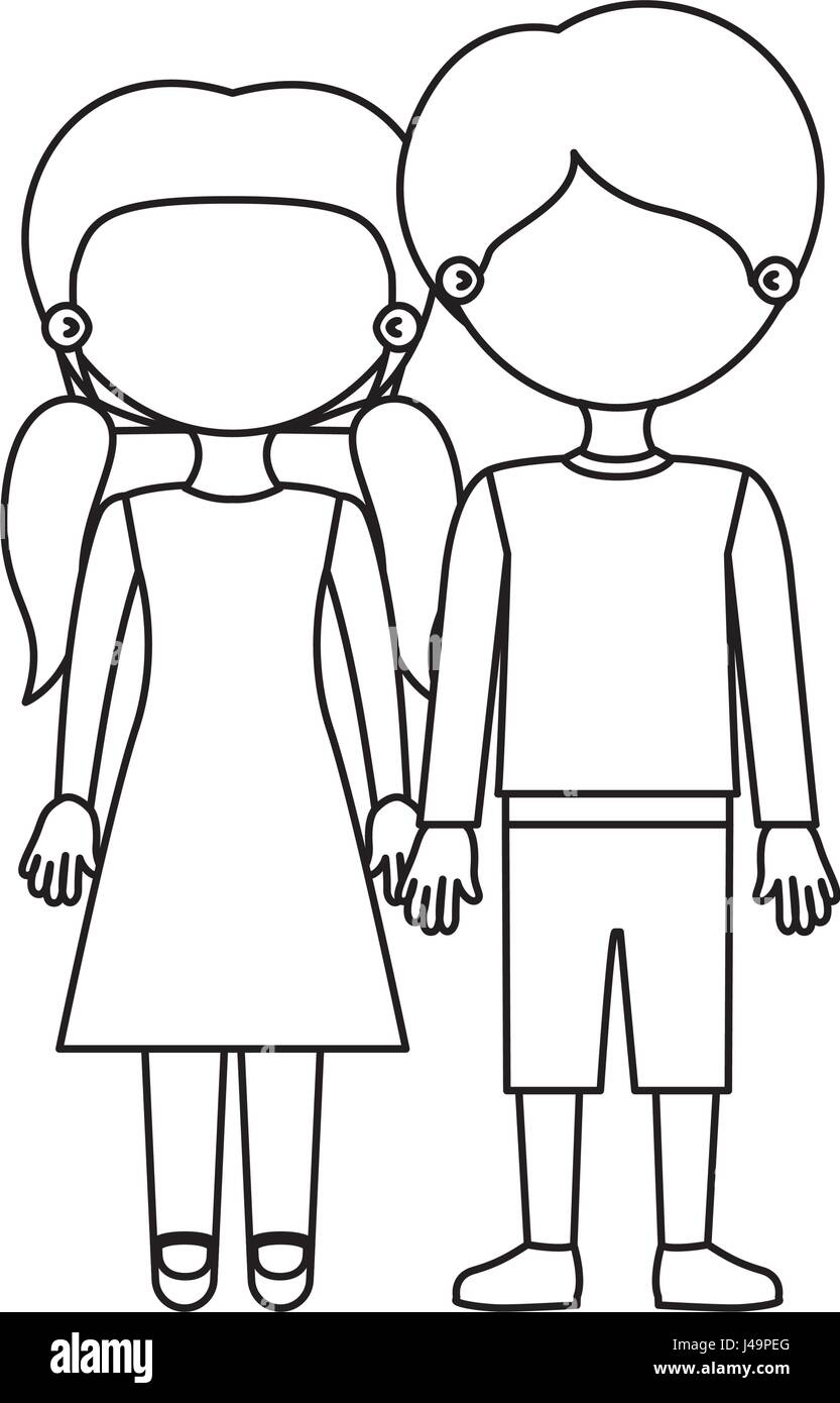 Sketch Silhouette Faceless Couple Girl With Pigtails Hair And Boy In Casual Clothing And Taken Hands Stock Vector Image Art Alamy