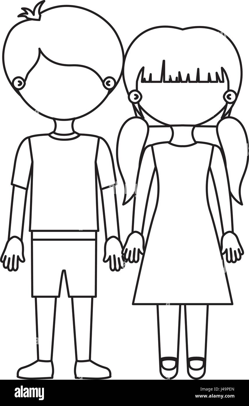 Sketch Silhouette Faceless Couple Girl With Pigtails Hair And Boy In Shorts And Taken Hands Stock Vector Image Art Alamy