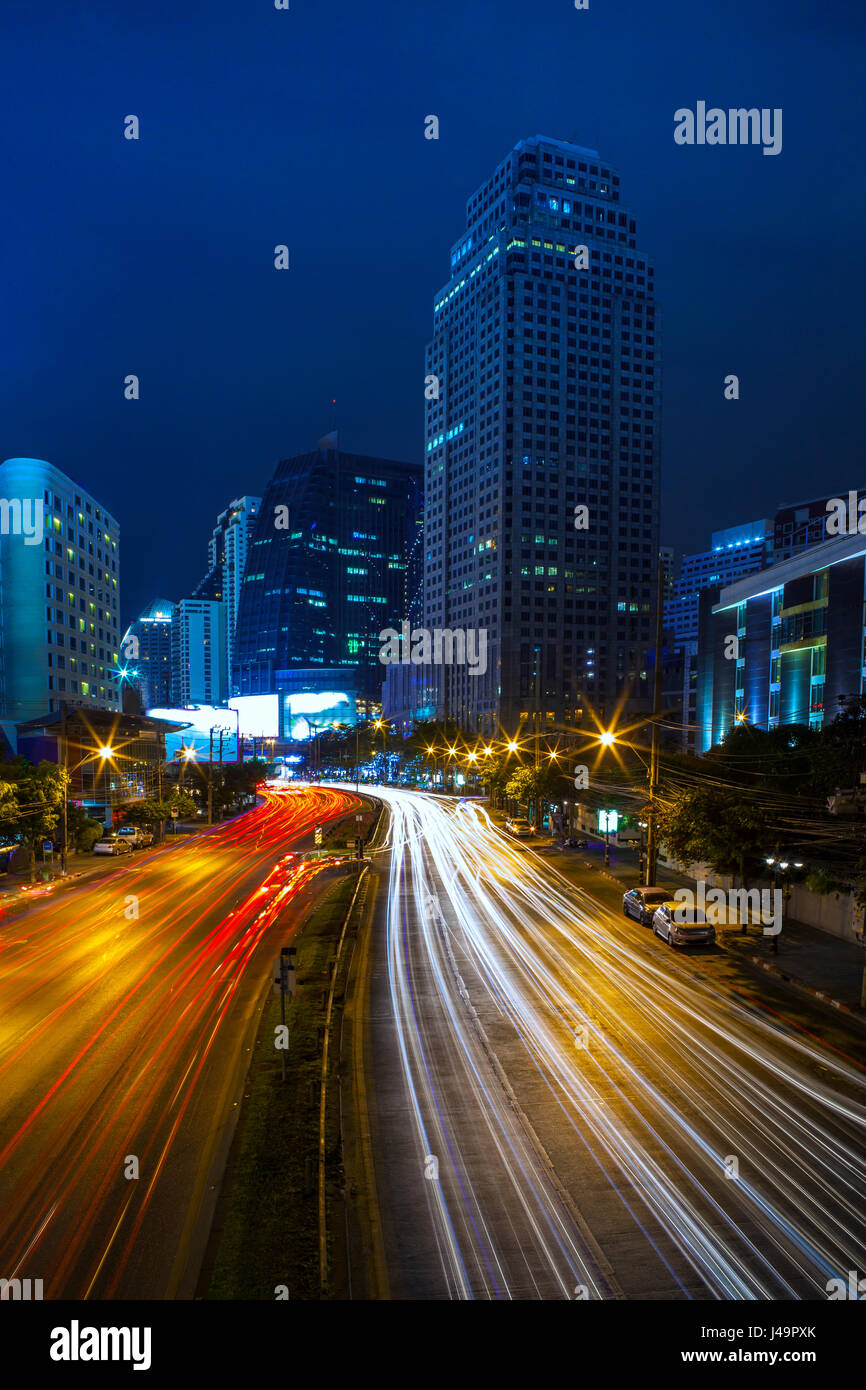 night scene traffic road in bangkok thailand Stock Photo