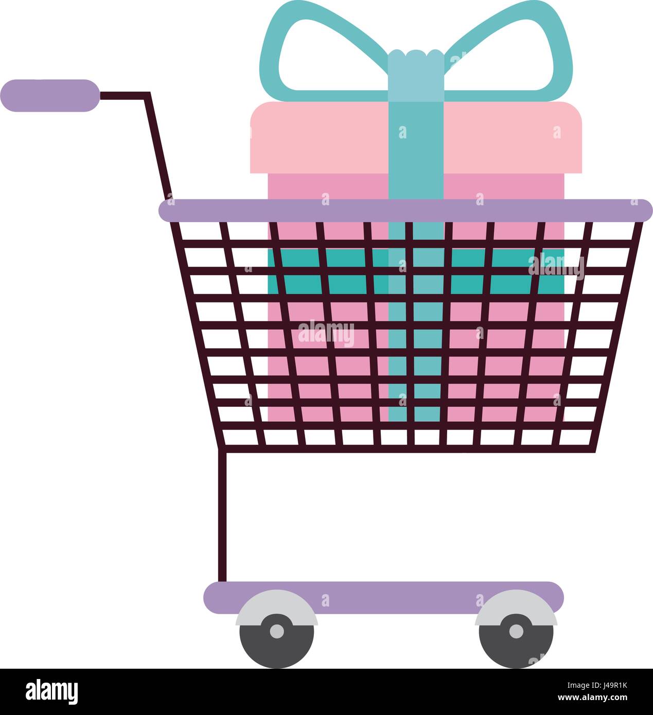 silhouette color with shopping cart purple and gift box Stock Vector ...