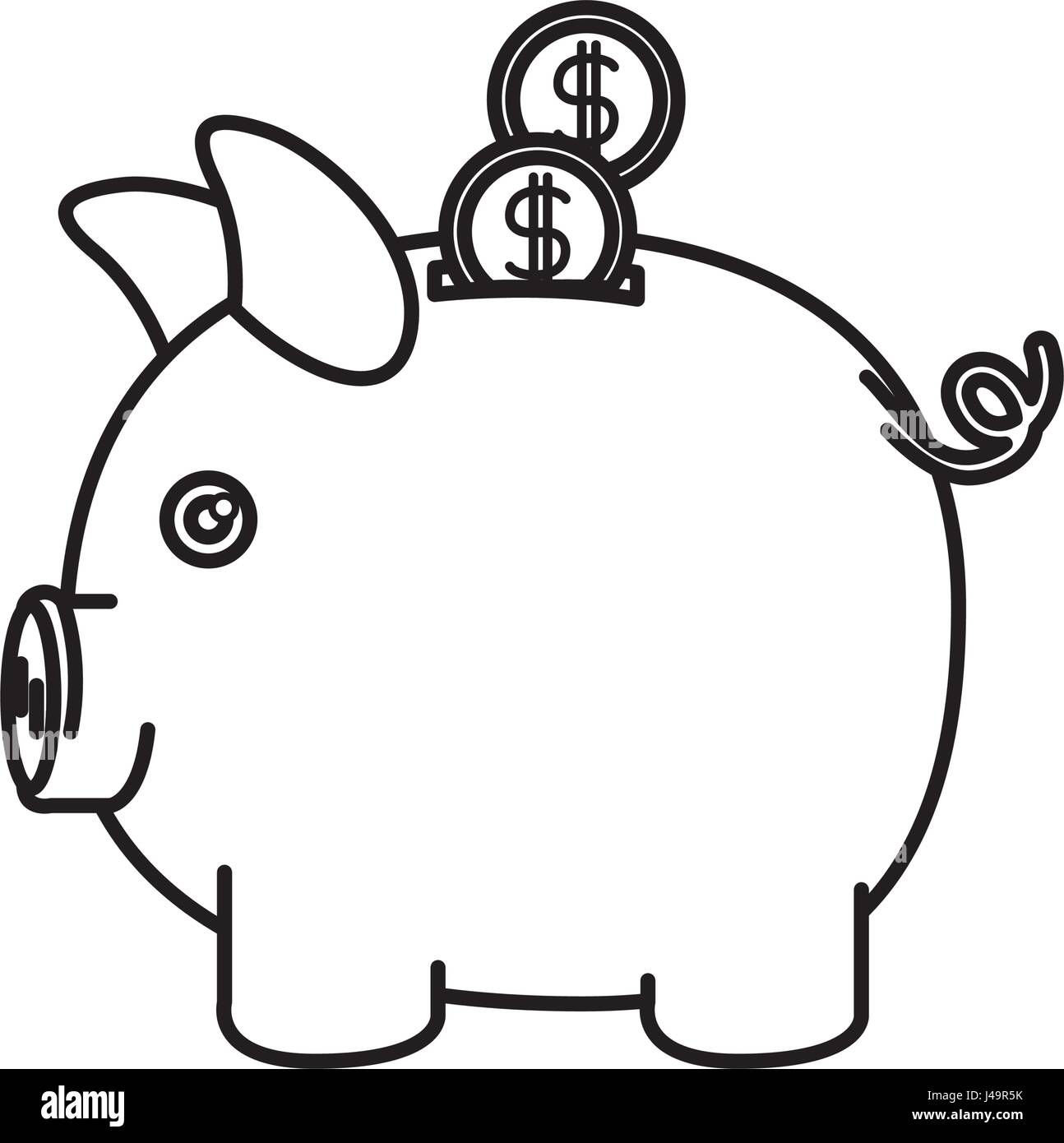 Black Silhouette Of Moneybox In Shape Of Pig With Coins - 