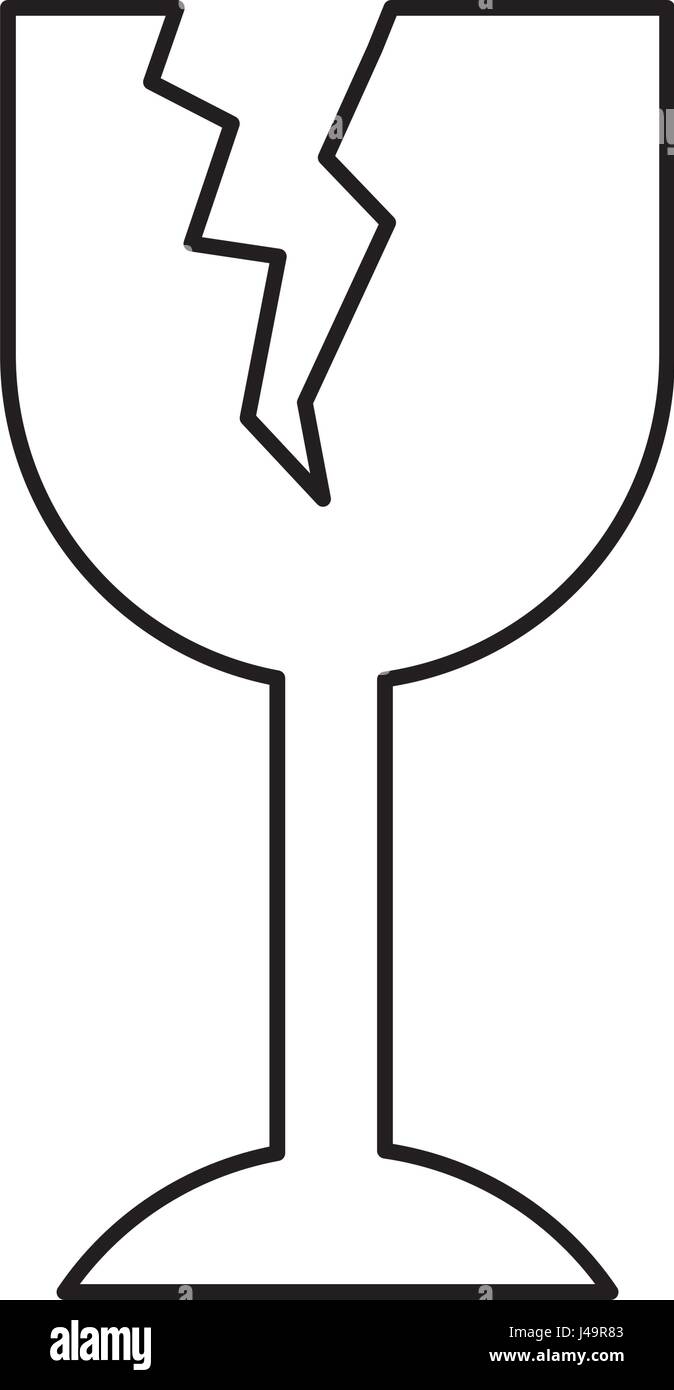 black silhouette with fragile packaging symbol broken wine glass Stock
