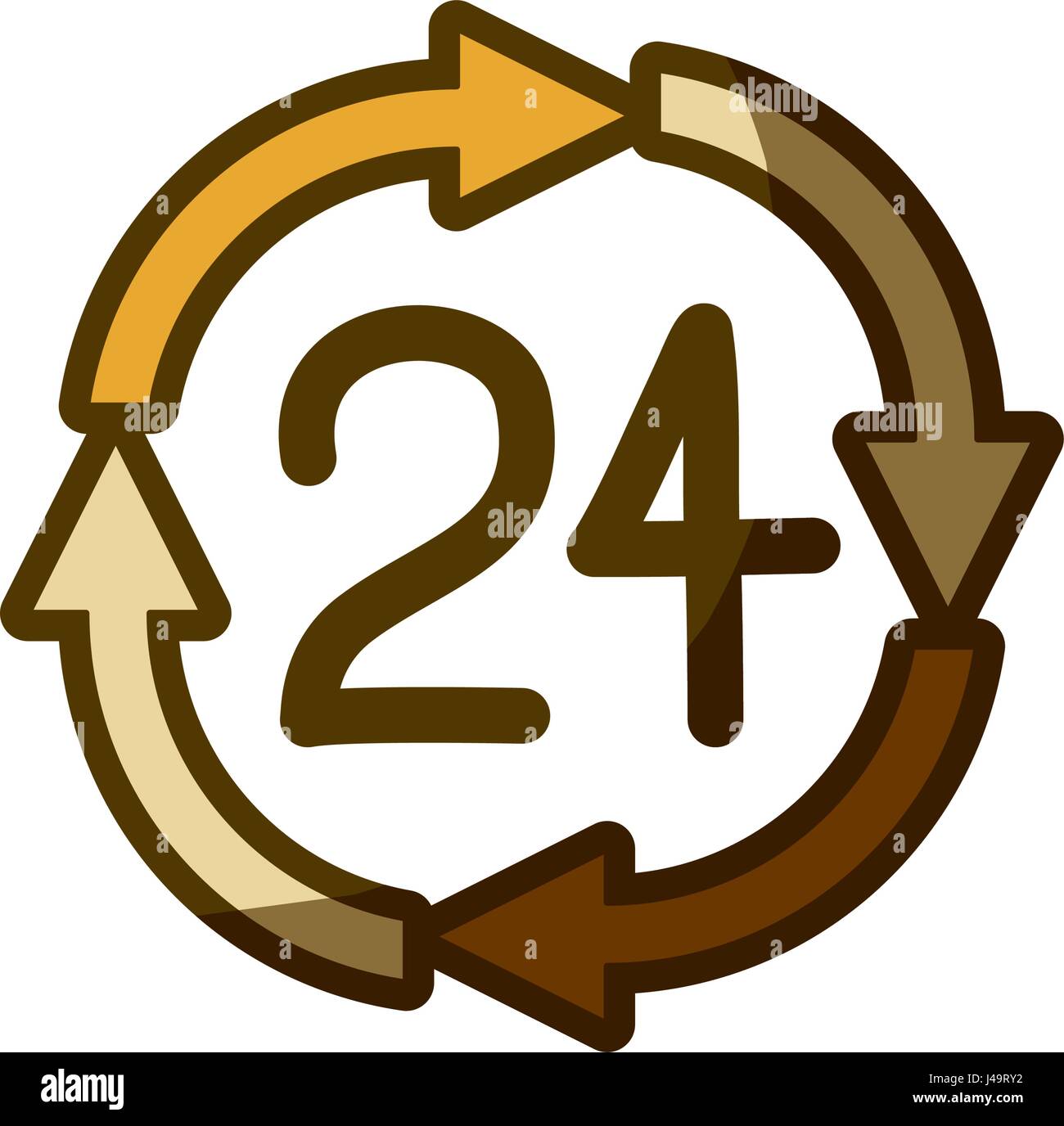 Yellow Aged Silhouette Of 24 Hours Arrow Circle Icon Stock Vector Image