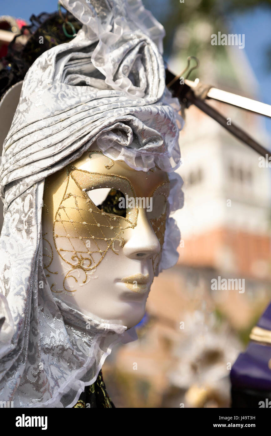 Italy, Venice, Venetian carnival masks for sale. Stock Photo