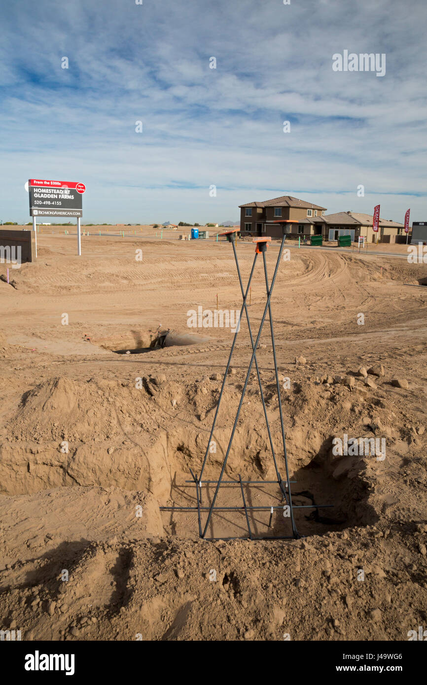 Marana, Arizona - Rapid construction of new home subdivisions in the northwest suburbs of Tucson. The desert land was formerly farmland. Stock Photo