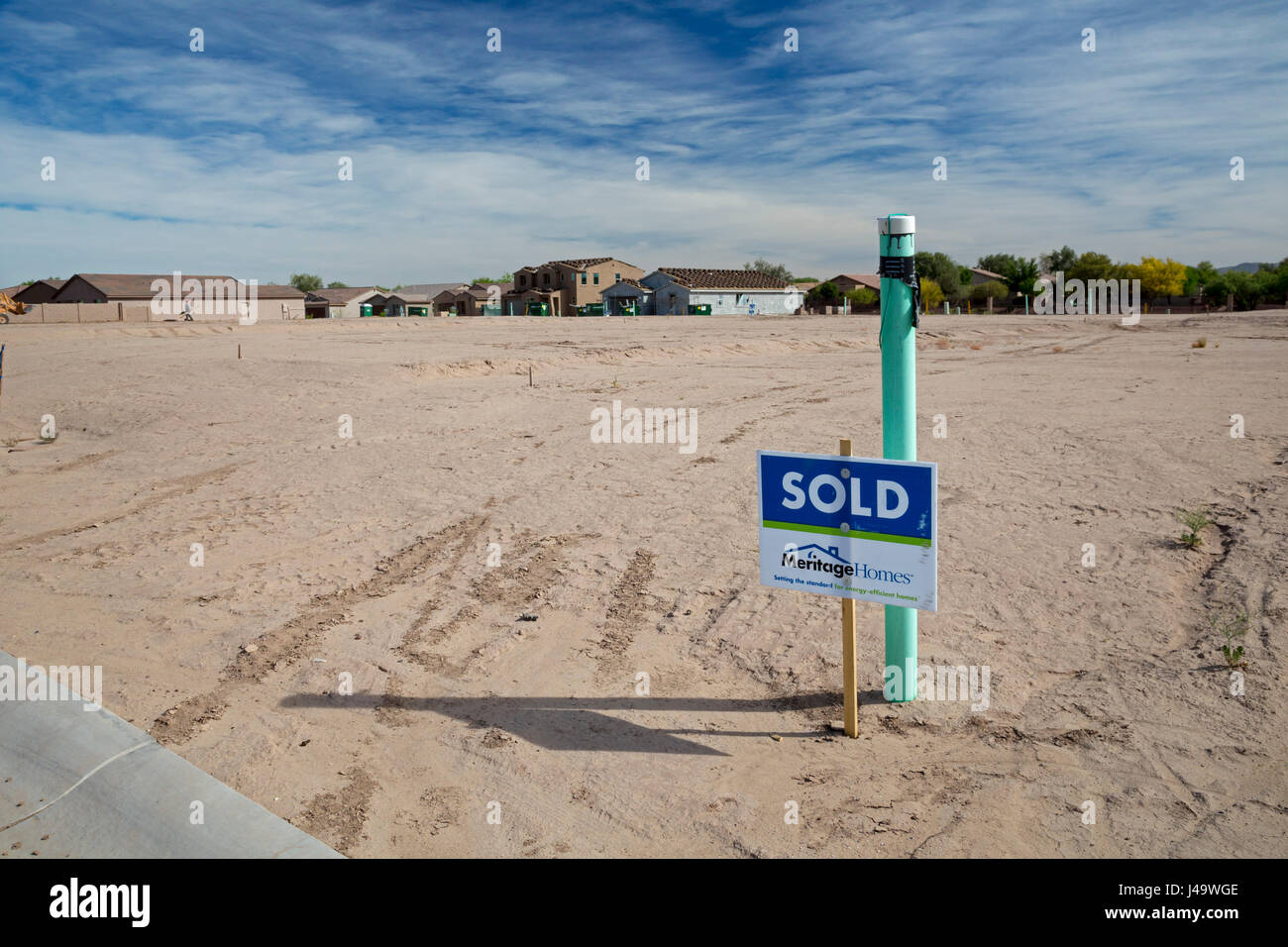 Marana, Arizona - Rapid construction of new home subdivisions in the northwest suburbs of Tucson. The desert land was formerly farmland. Stock Photo