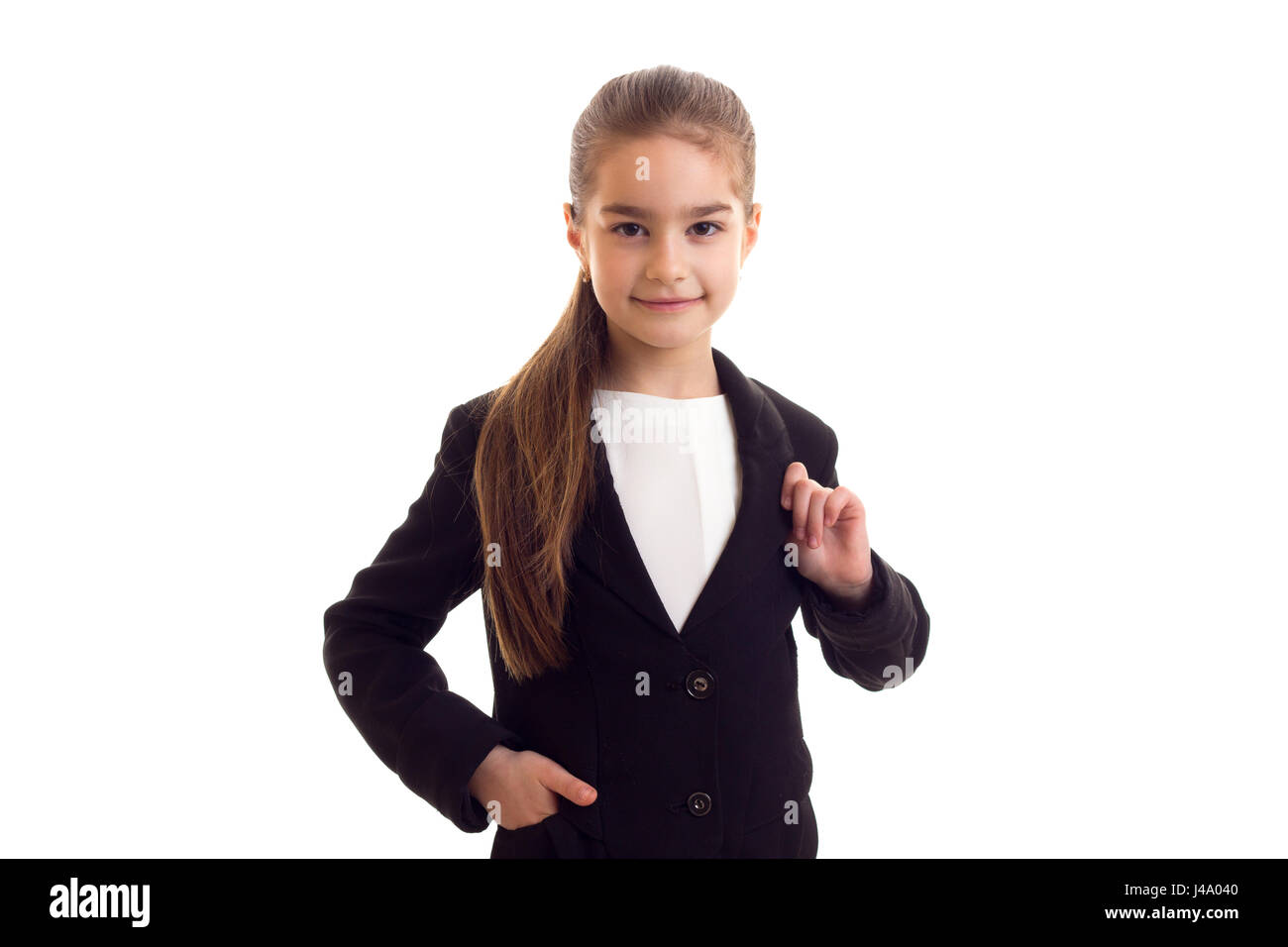 Little girl in black jacket Stock Photo Alamy