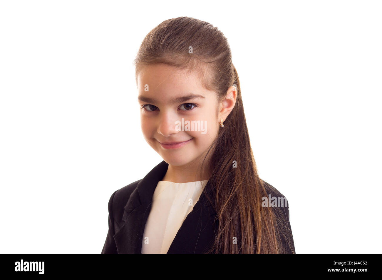 Little girl in black jacket Stock Photo Alamy