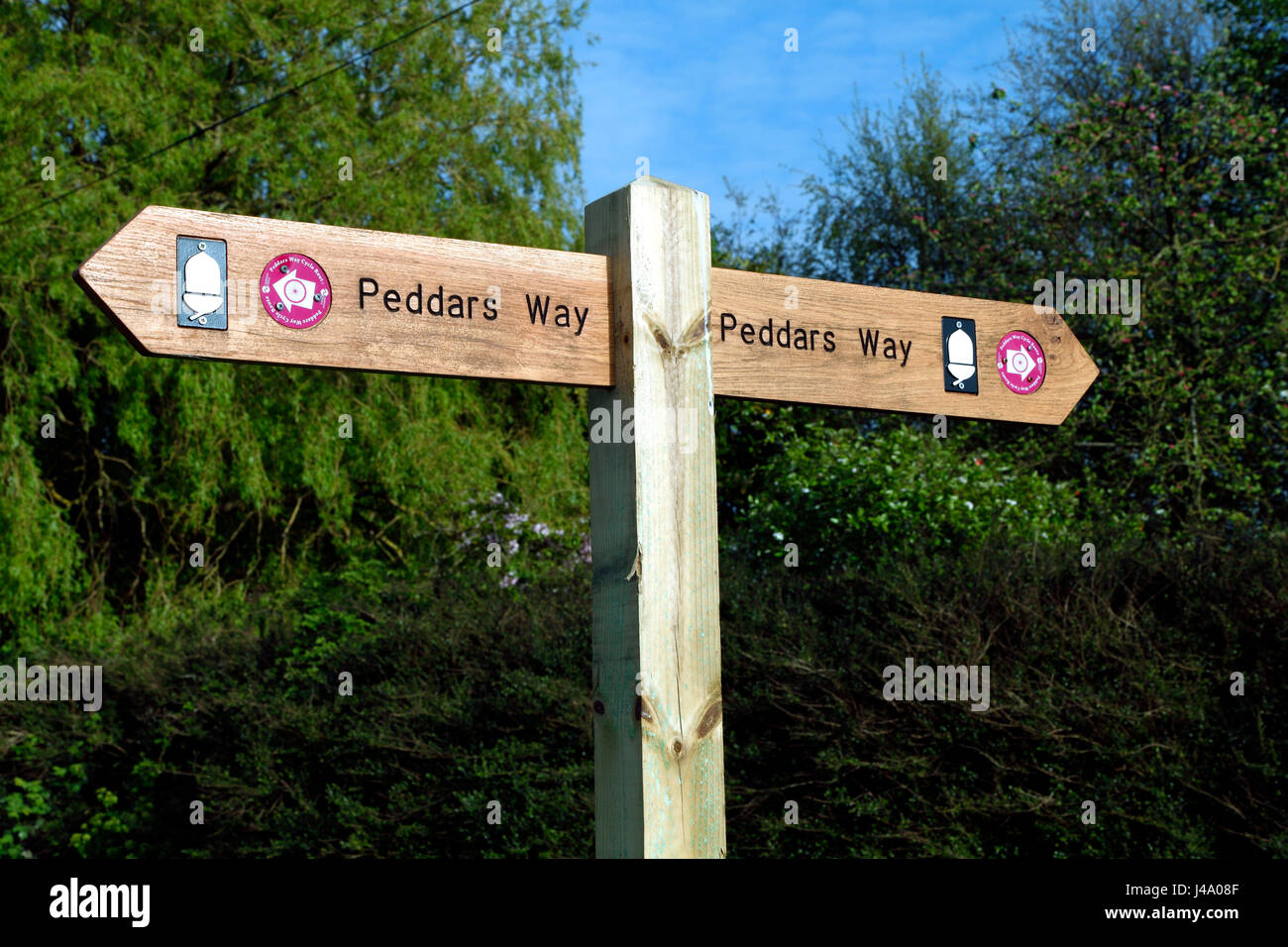Peddars Way footpath sign, waymark, Acorn Trust, Cycle Route,  Holme next the Sea, Norfolk, England UK Stock Photo