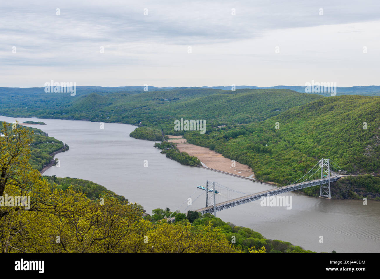 Aerial Landscape from Bear Mountain Summit and Hudson River in Upstate New York Stock Photo