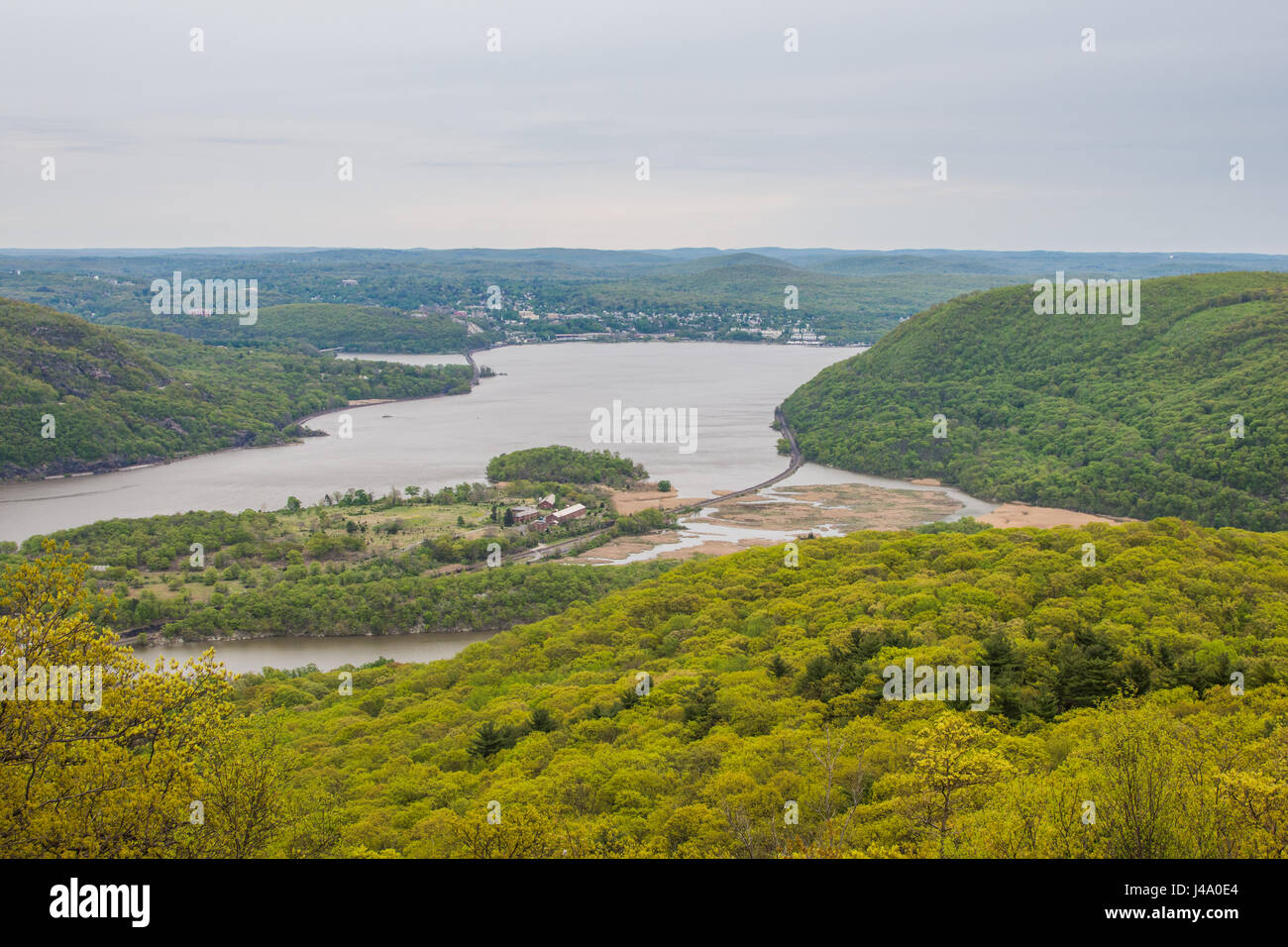 Aerial Landscape from Bear Mountain Summit and Hudson River in Upstate New York Stock Photo