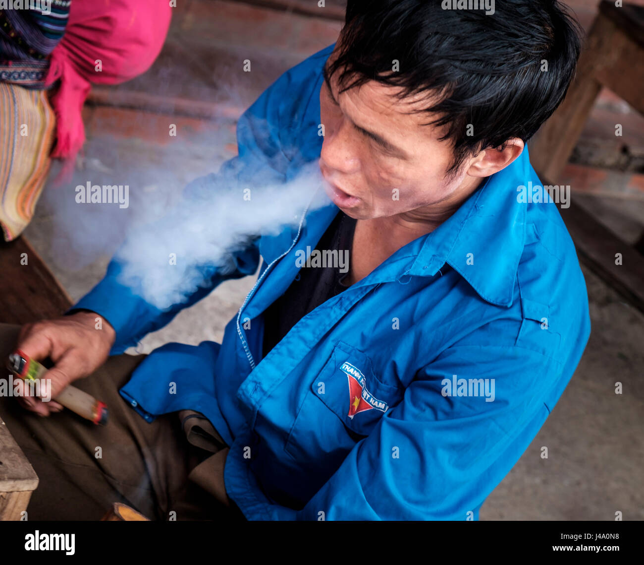 BAC HA, VIETNAM - CIRCA SEPTEMBER 2014: Vietnamese man smoking at the ...