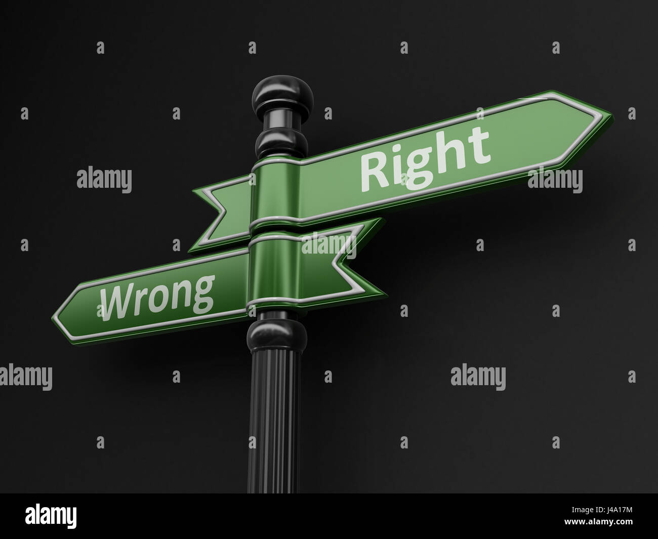 Wrong and wright pointers on signpost. Image with clipping path Stock Photo