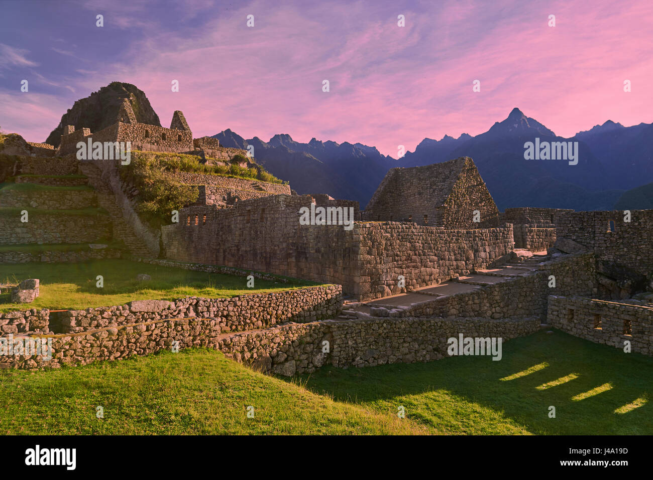 Beautiful morning in Machu Picchu landscape. Famous peruvian stone village Stock Photo
