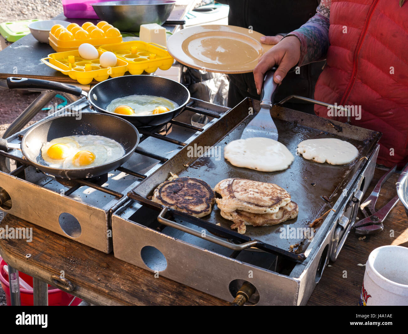 Breakfast in the making, Yellowstone Lake camp, Far and Away Adventures
