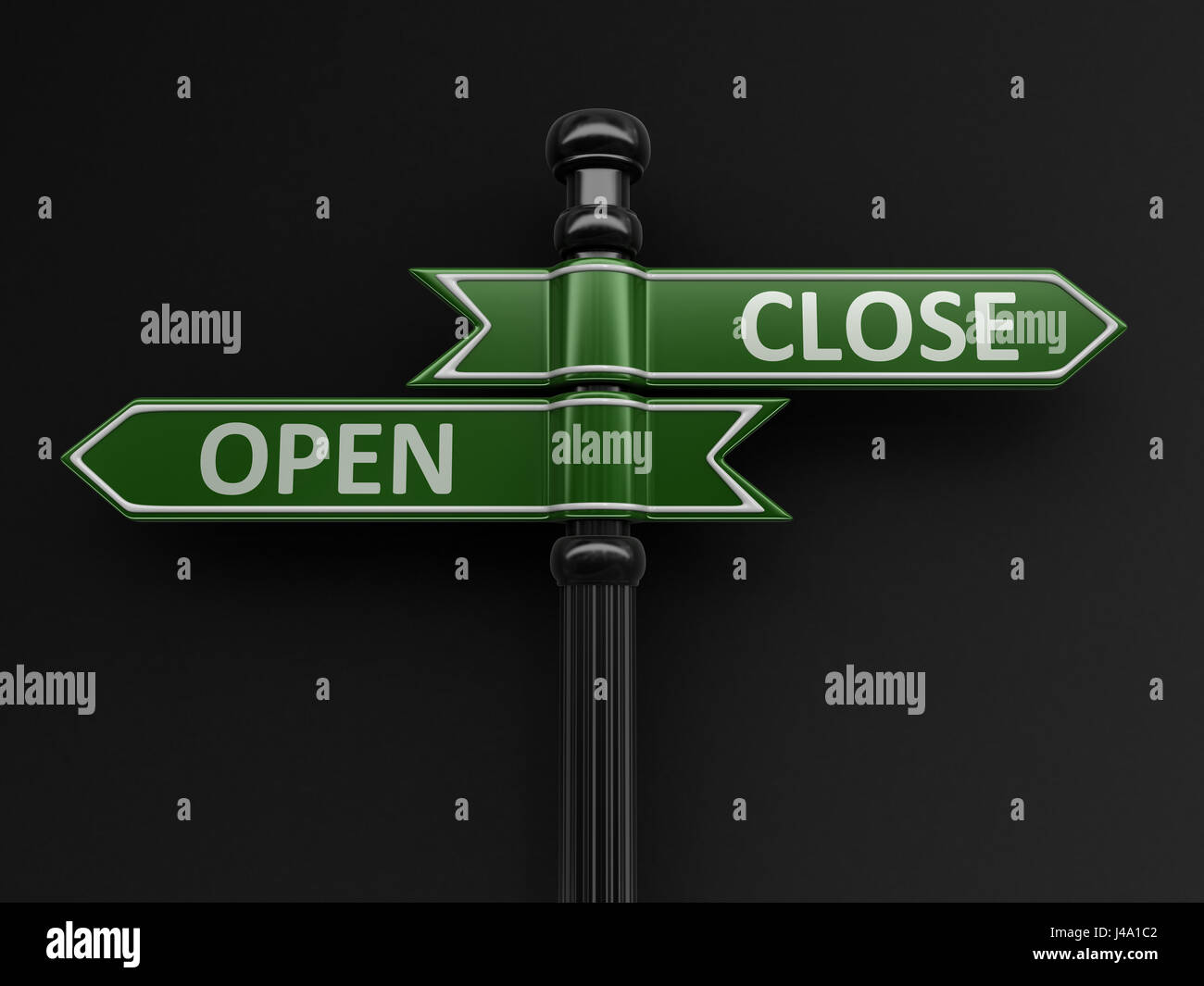 Open and close pointers on signpost. Image with clipping path Stock Photo