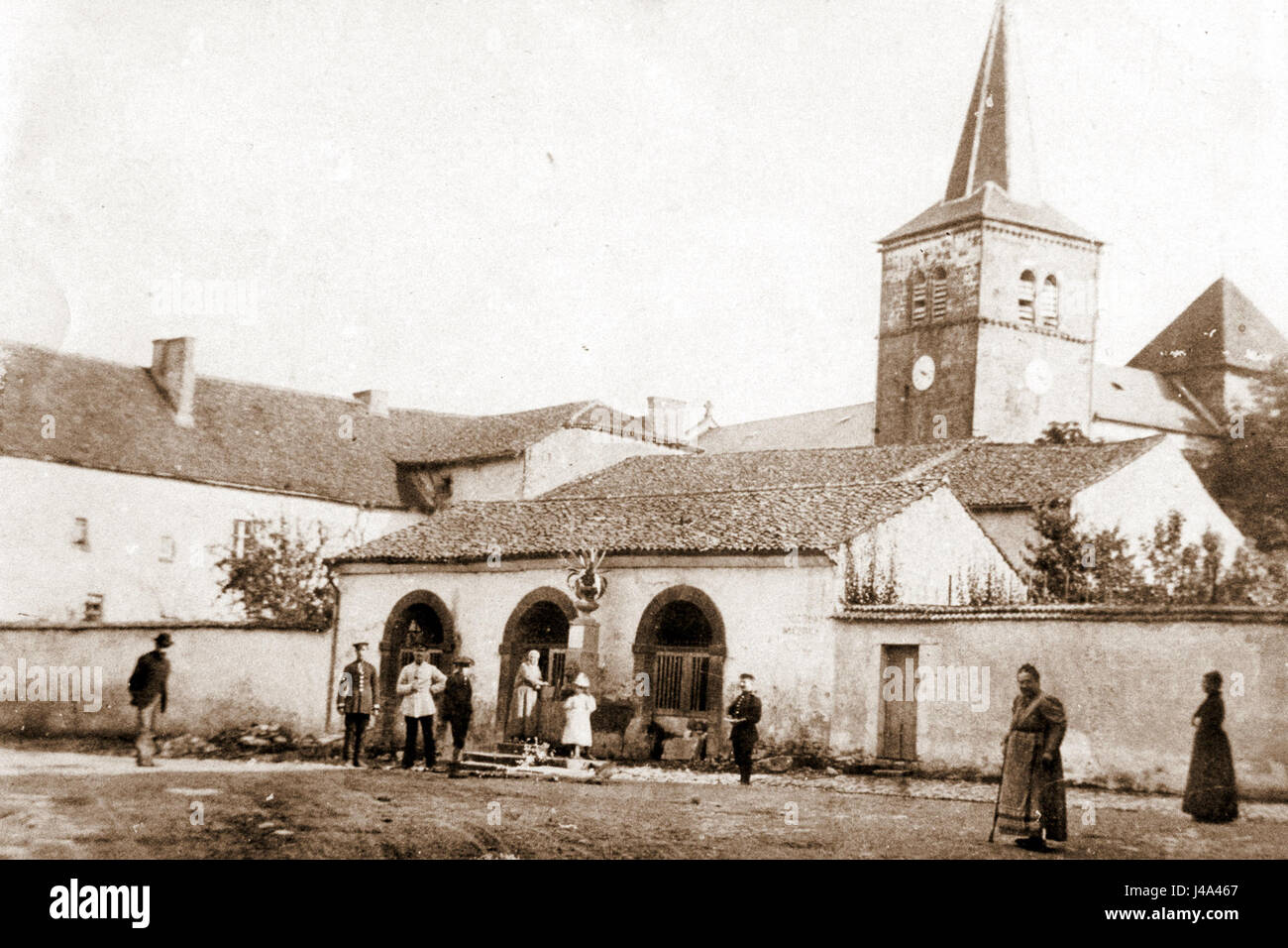A historical view of the Place d'Armes in Marsal, France, highlighting the square's architecture and its role in local history. Stock Photo