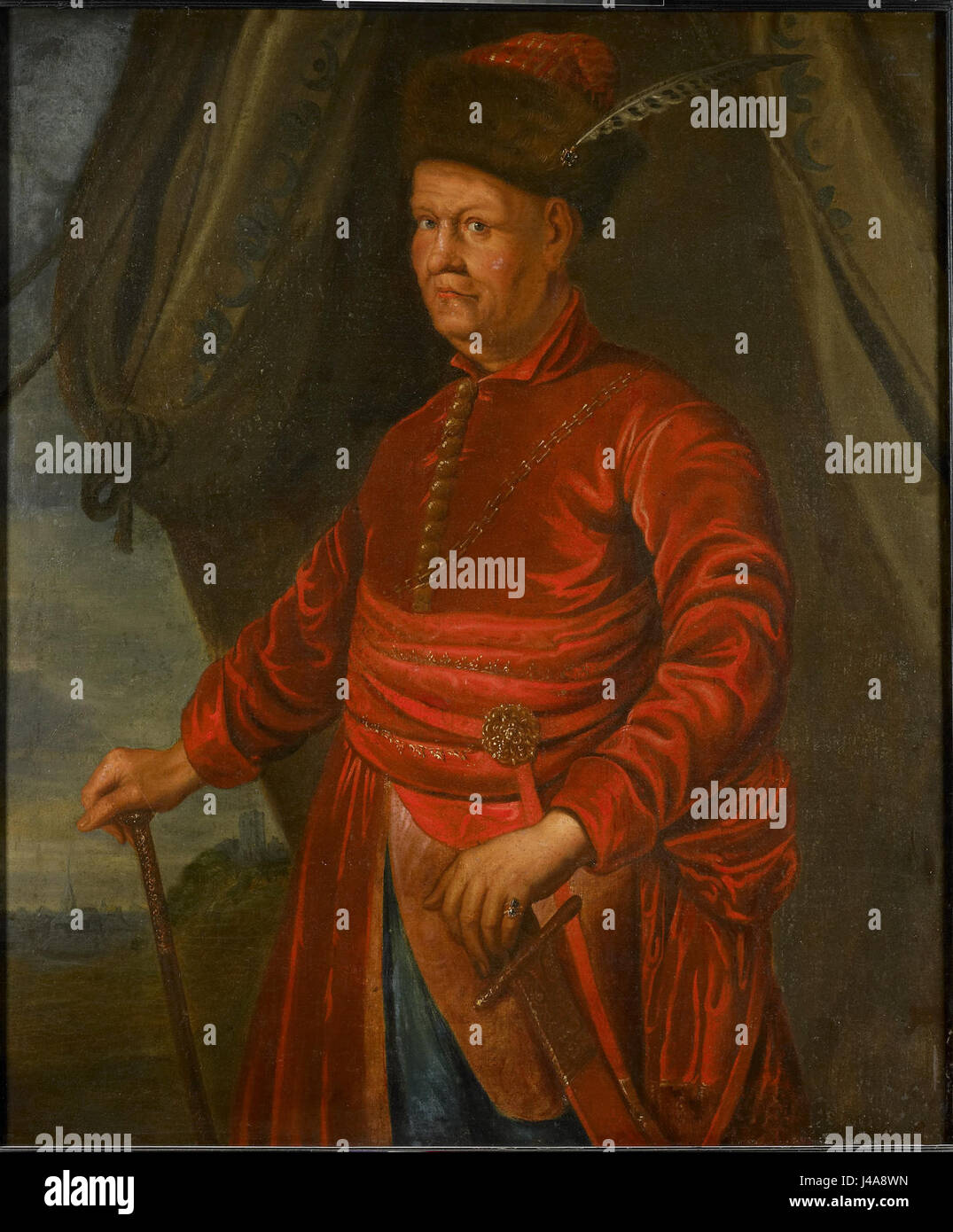 The portrait represents Johann Ludwig Hektor, Duke of Isolani, a noble figure in the 17th century, showcasing his attire and status. It is housed at the Gemeentemuseum Helmond. Stock Photo