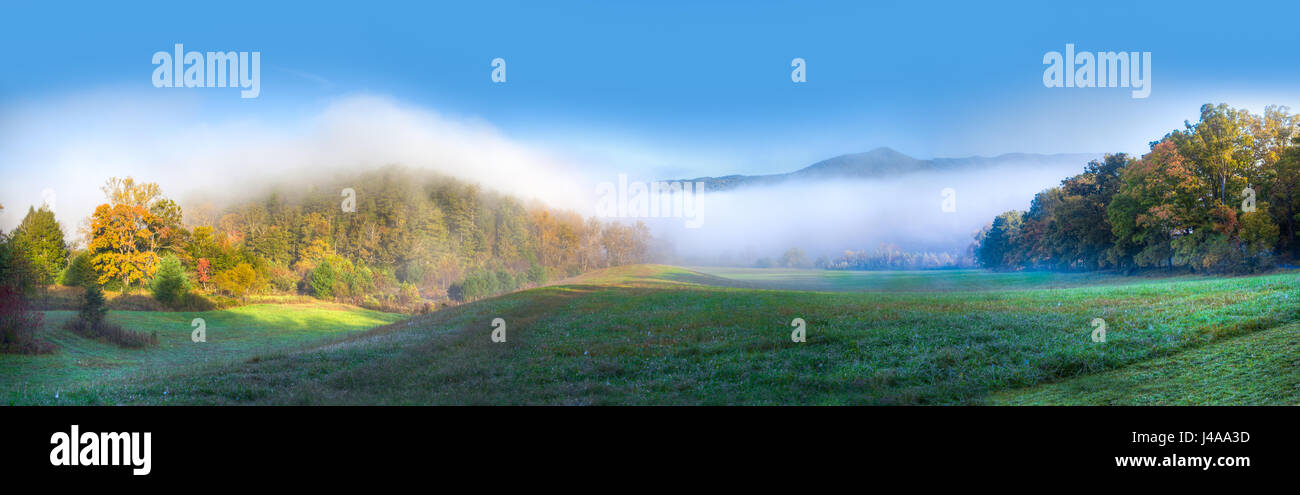 Scenic panorama in Cades Cove in Smokey mountains national park in autumn Stock Photo