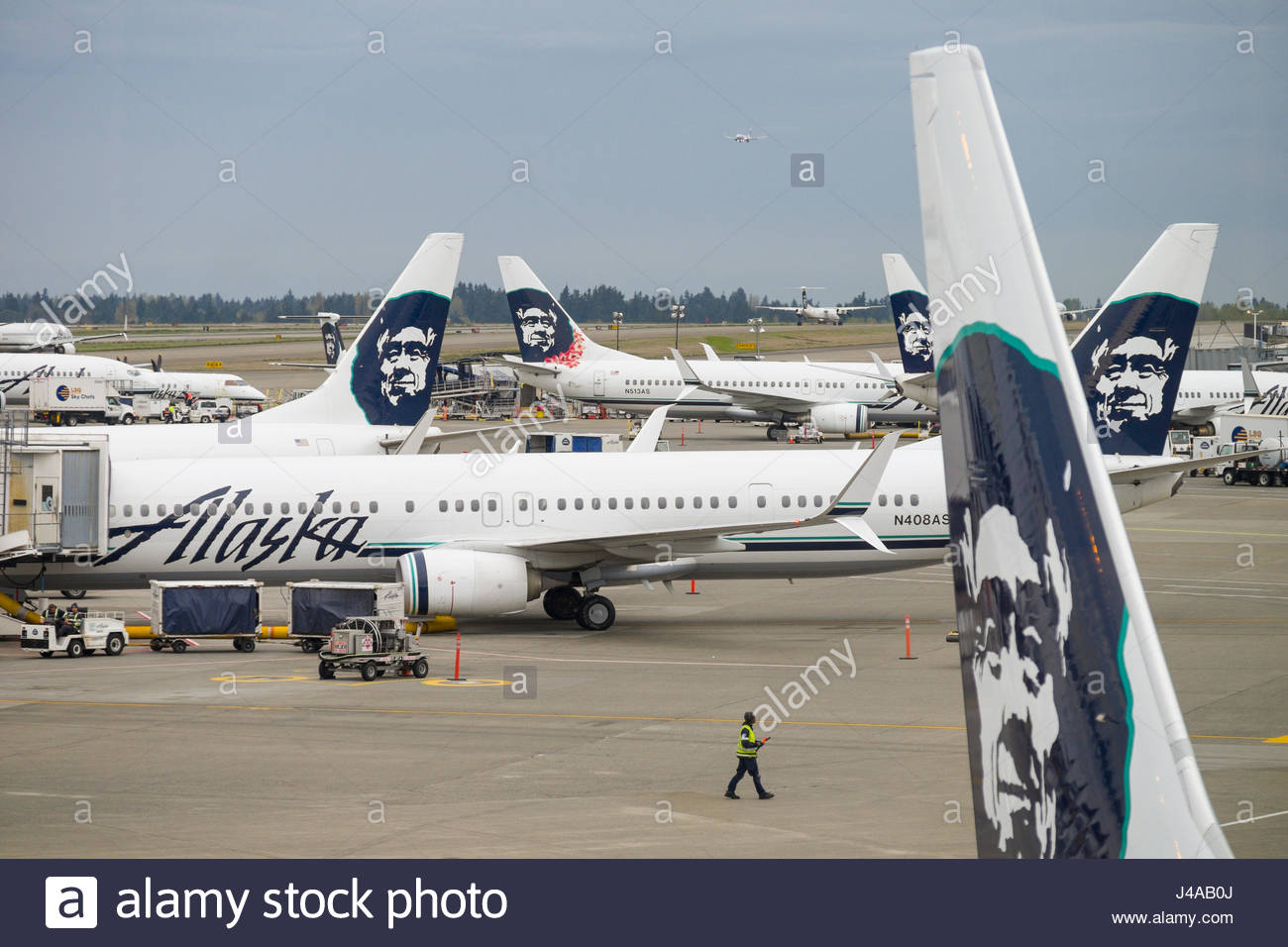 Alaska Airlines Logo On Tails Of Commercial Jet Aircraft