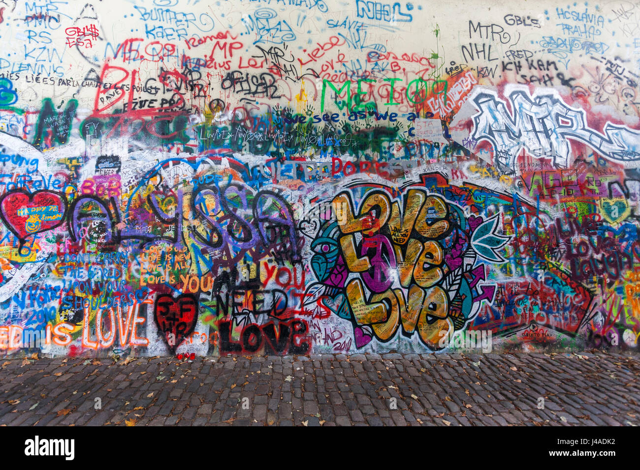 Graffiti at the John Lennon Wall, Prague, Czech Republic. Stock Photo