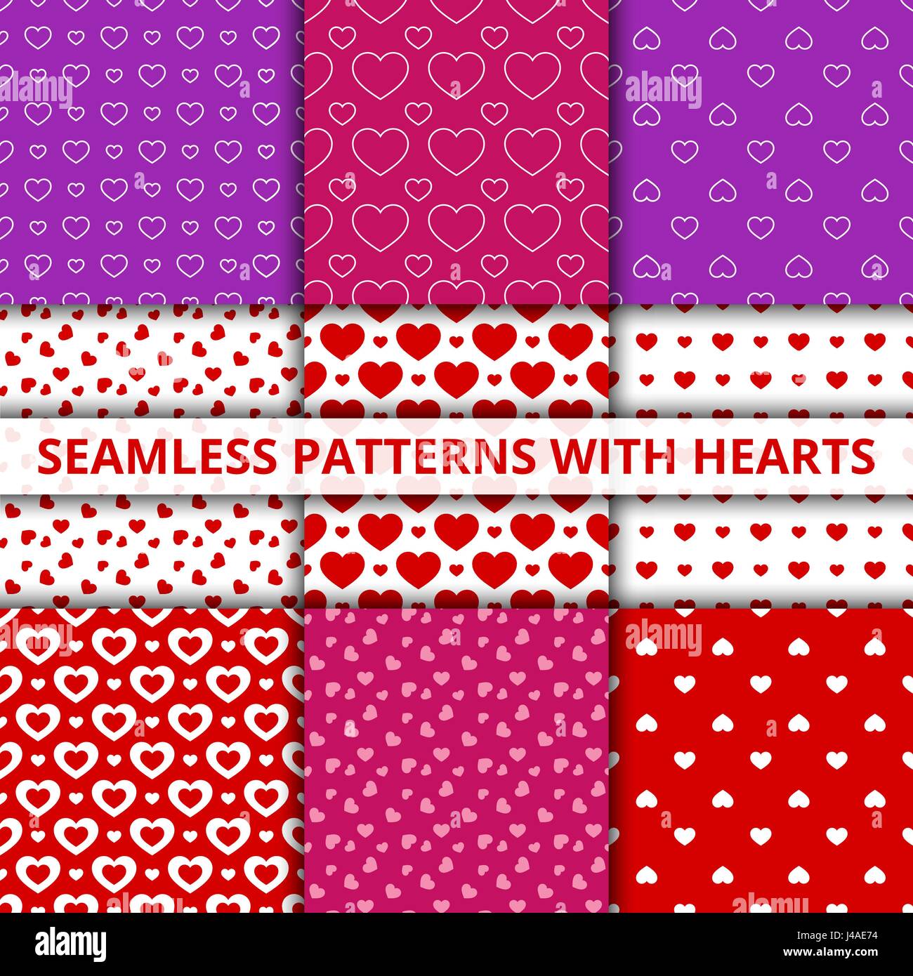 Diffrent Pattern Hearts Collection seamless geometric patterns with hearts. Vector illustration ...