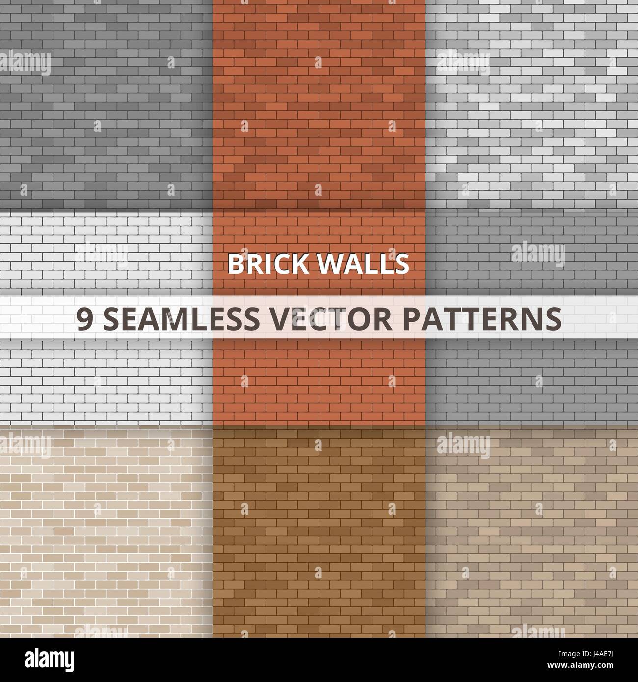 9 Seamless vector patterns. Brick wall paterns. Abstract background Stock Vector