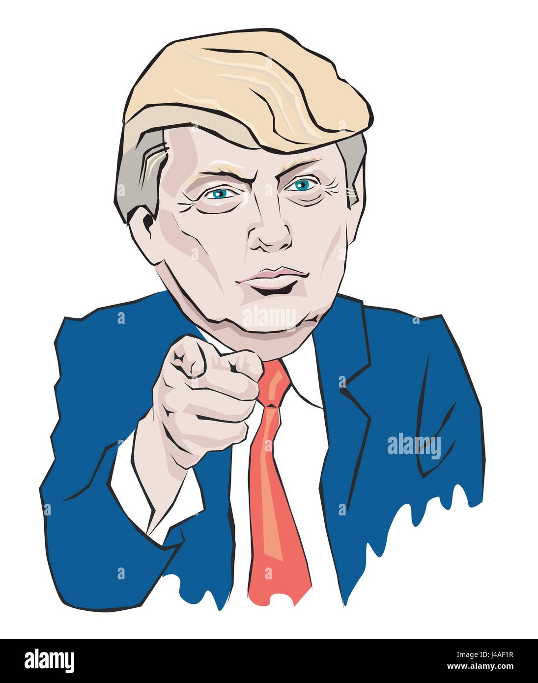 Donald Trump In a red tie points with your finger Stock Vector