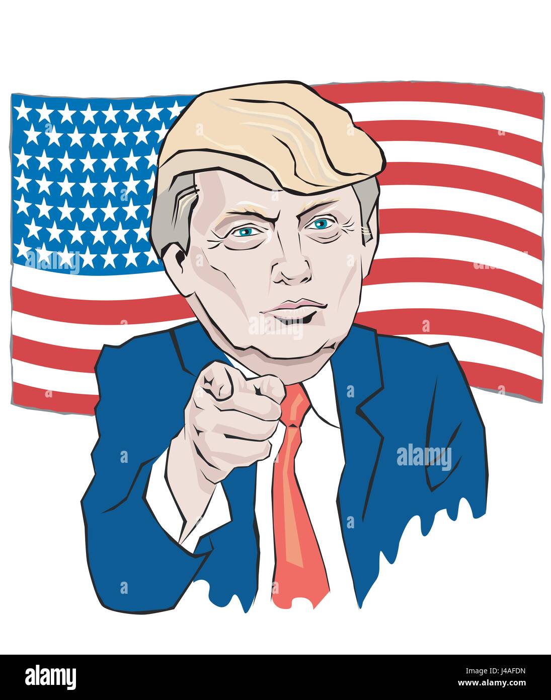 Cartoon Portrait of Donald Trump tie points with your finger Stock Vector