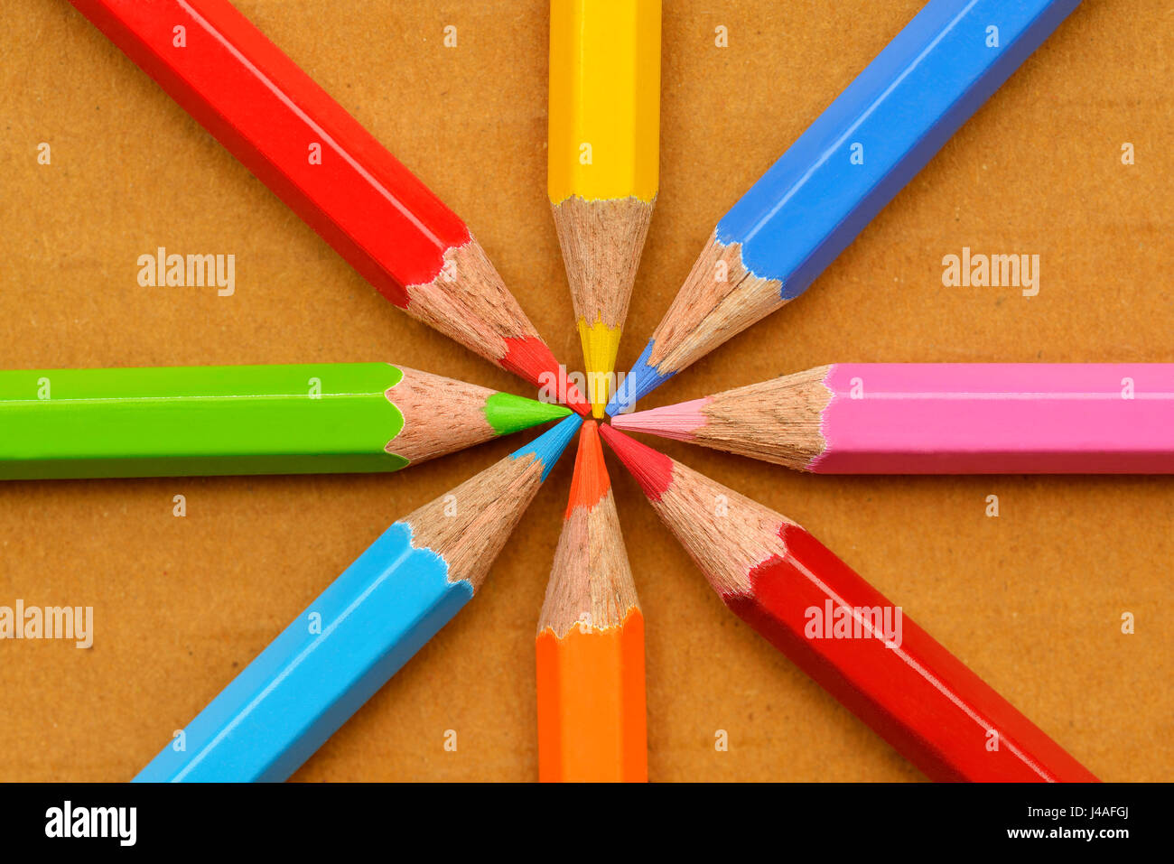 Top View of Colored Pencils Shot in Studio Stock Photo