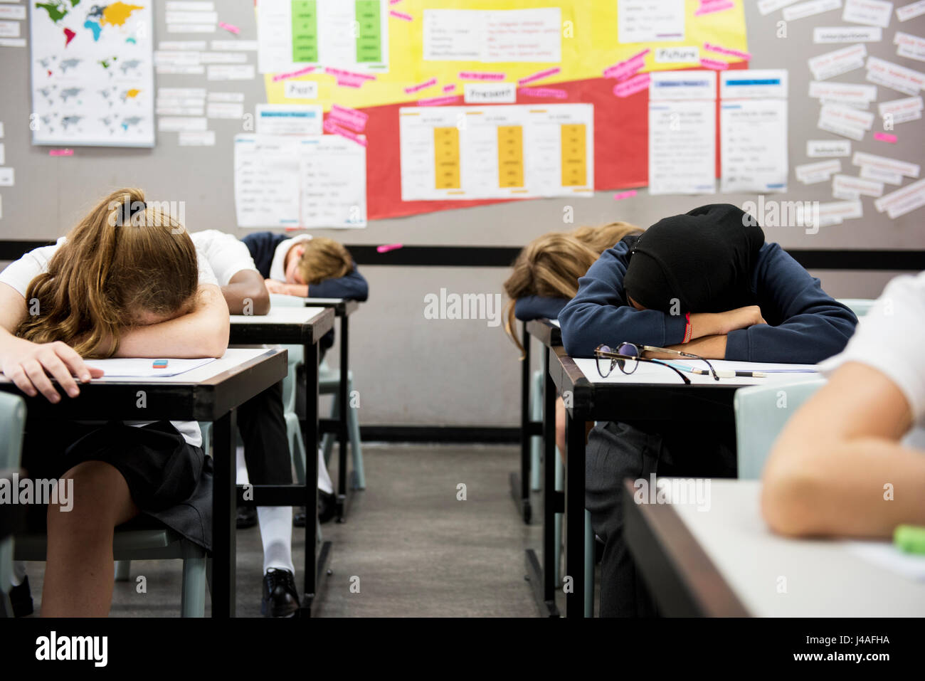 Group Of Students Sleeping In The Classroom Stock Photo Alamy
