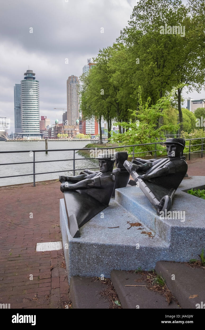 The Rowers, sculpture by Yair Aschkanasy, Katendrecht, Rotterdam, The Netherlands Stock Photo