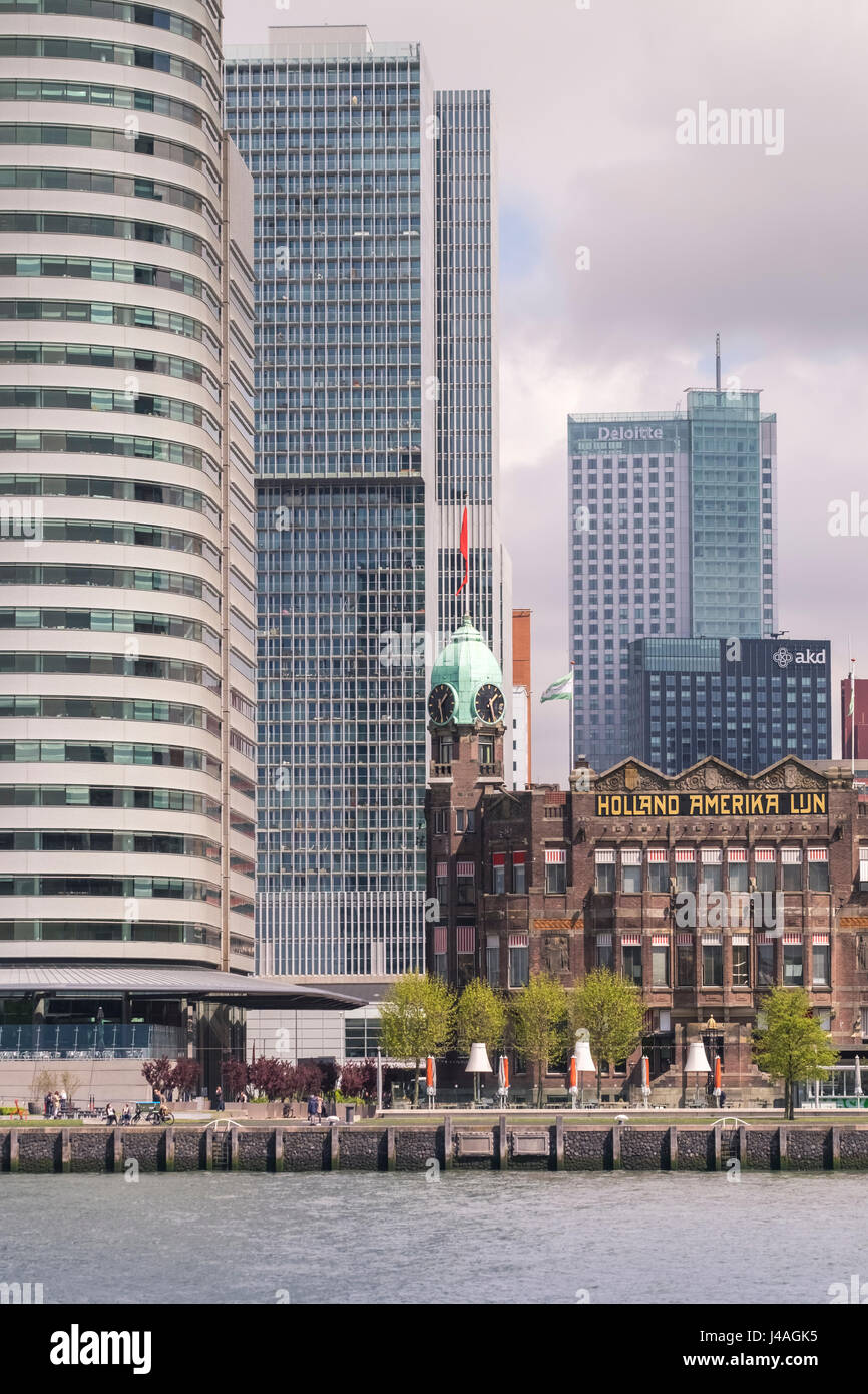Modern high rise architecture developments around the old Holland America Line building, Wilhelmina Pier, Katendrecht, Rotterdam, The Netherlands. Stock Photo