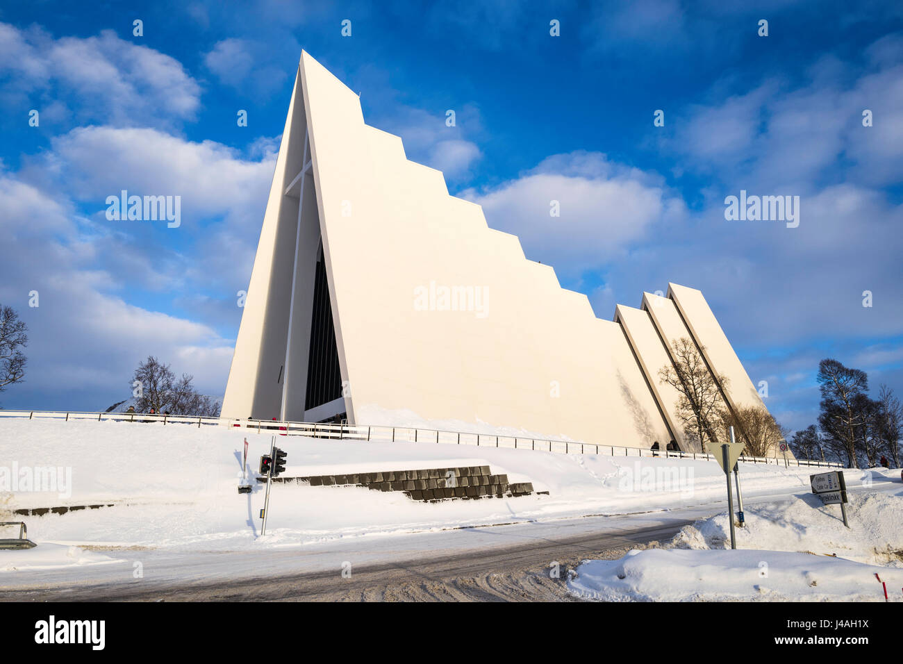 The 'Arctic Cathedral' or Tromsdalen church, a landmark of Tromsø, northern Norway, was completed in 1965. Stock Photo