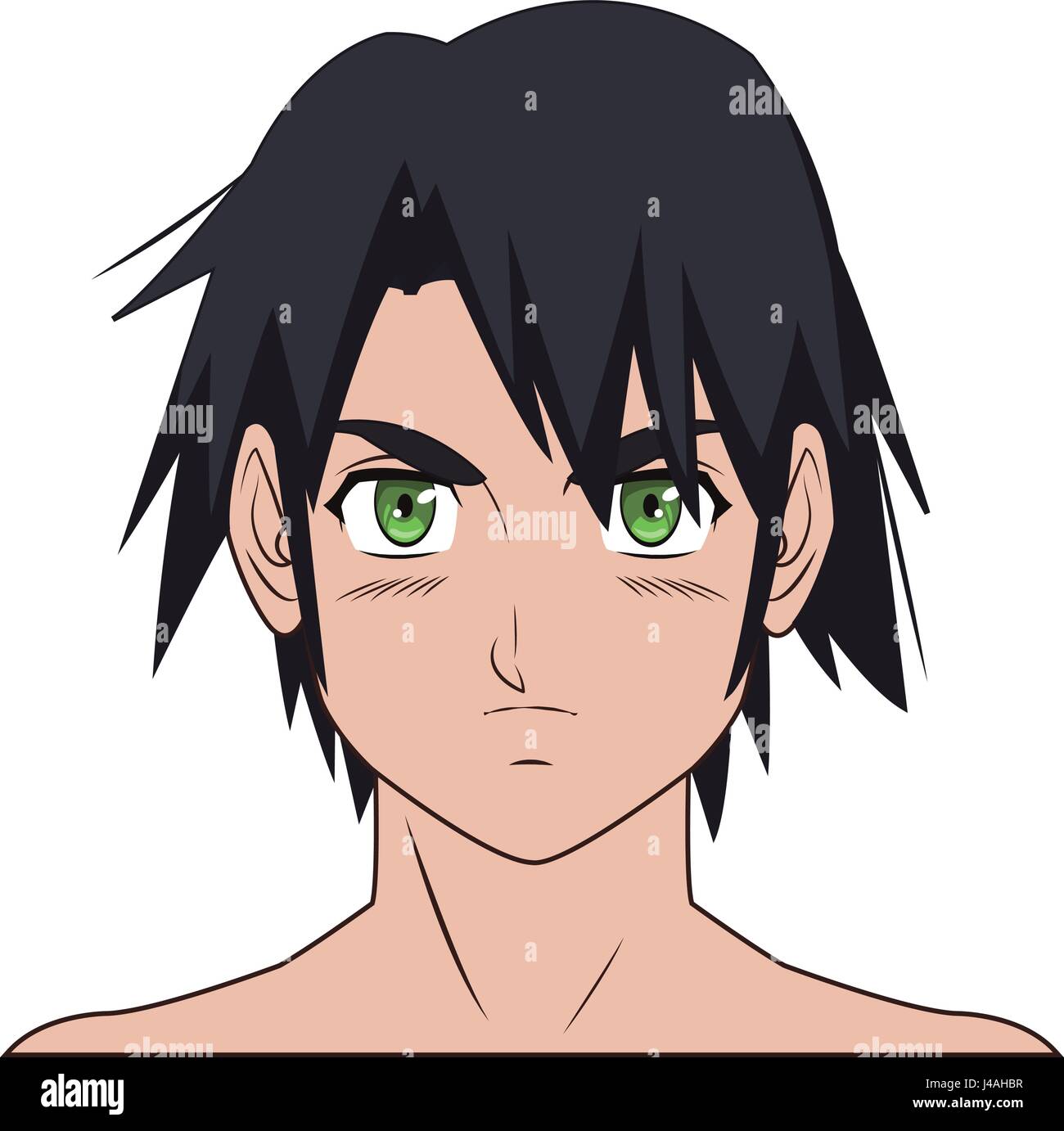 Anime Manga Boy Expressions Eyes Set. Japanese Cartoon Style Stock