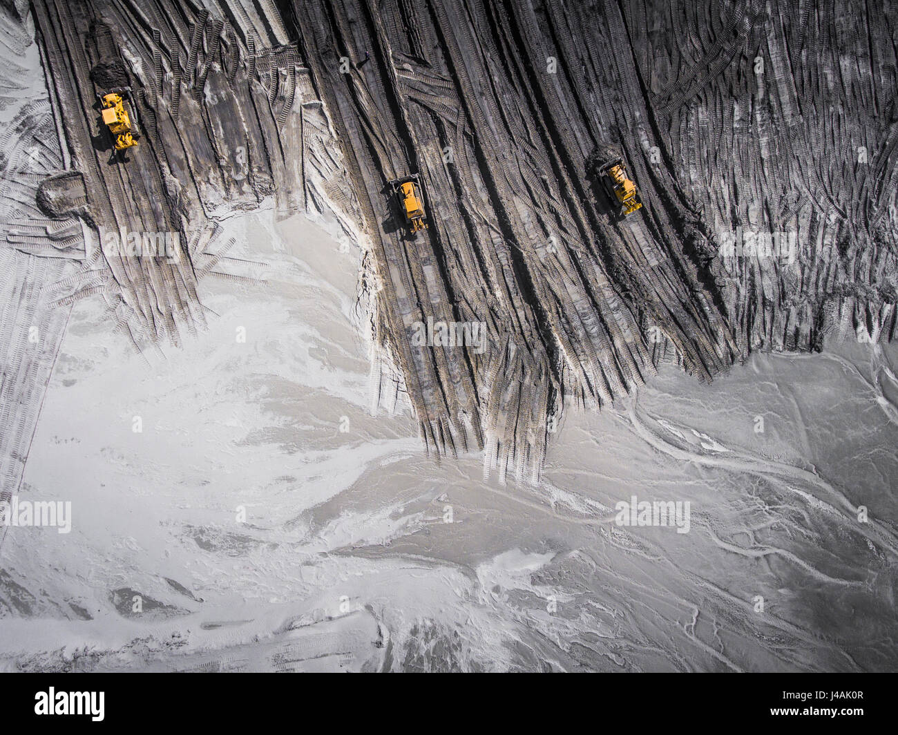 Aerial view over the building materials processing factory. Sand mine. View from above. - Stock Image