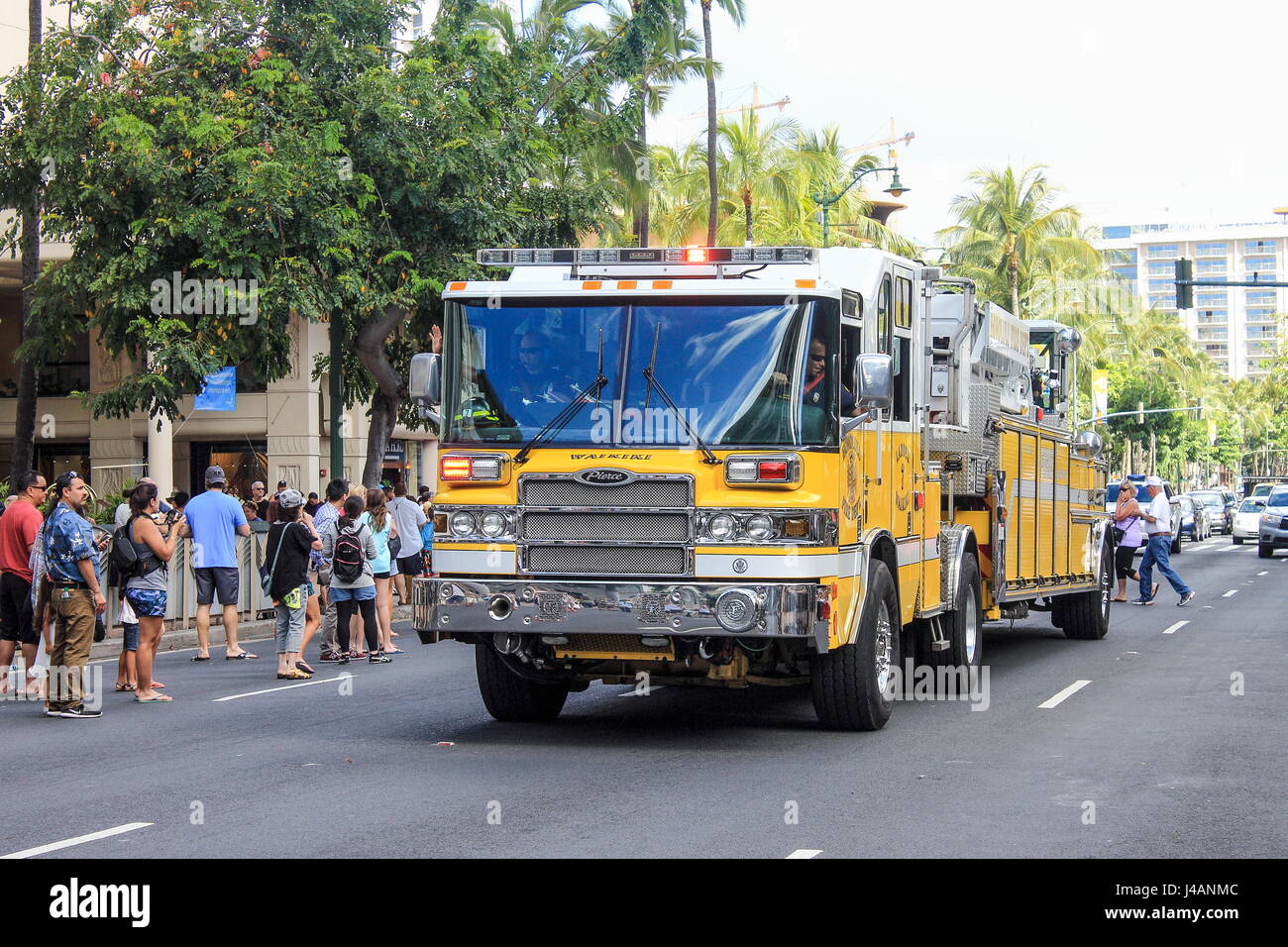 Honolulu, Hawaii, USA - May 30, 2016: Waikiki Memorial Day Parade - Honolulu Fire Department Stock Photo