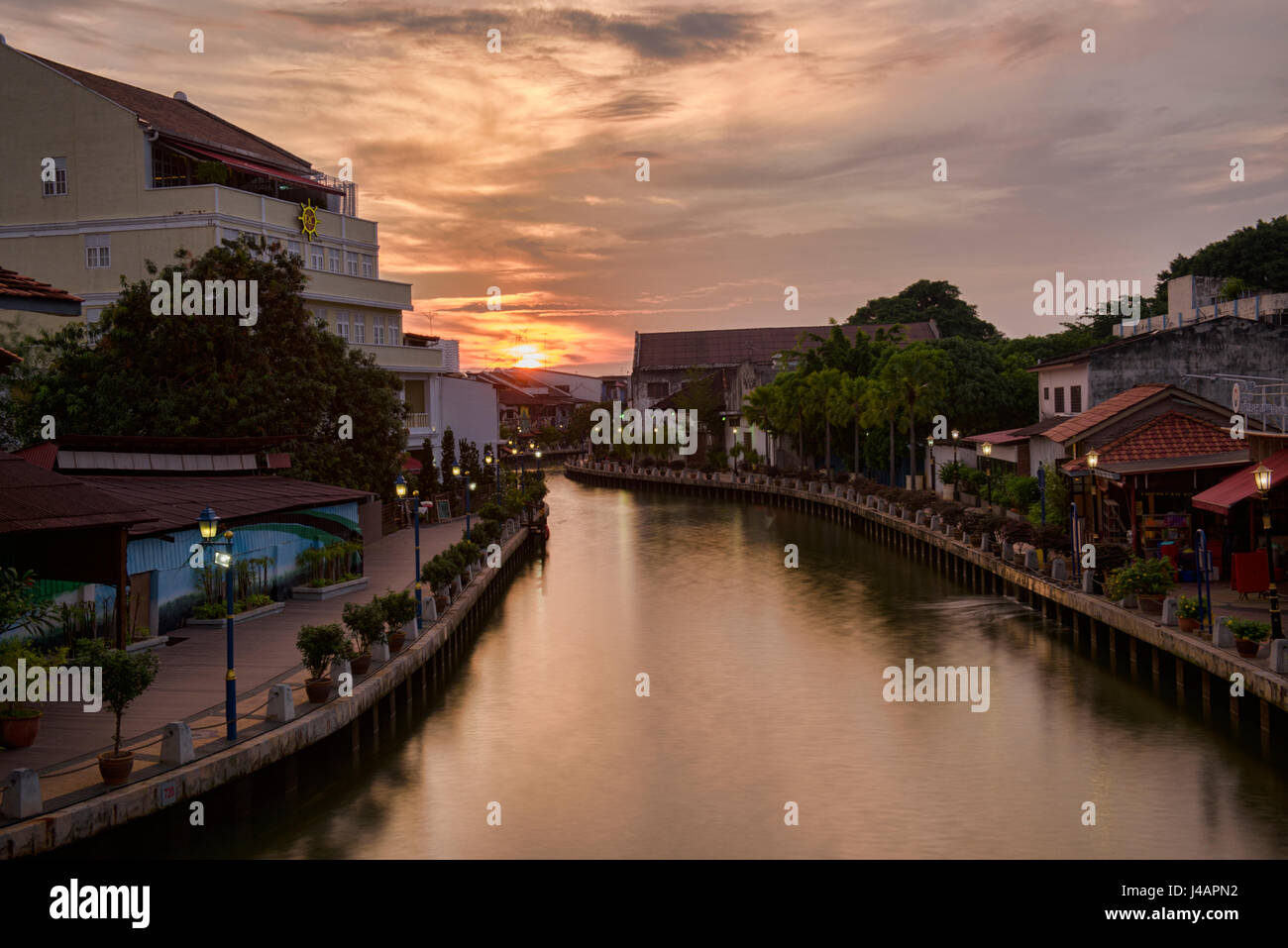 Melaka River at sunset, Malacca, Malaysia Stock Photo